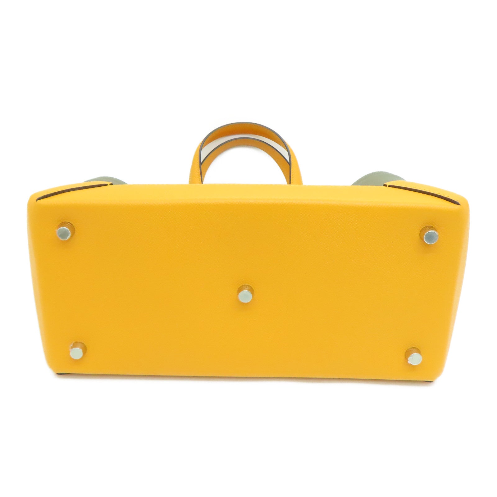 HERMES Epsom皮革/Evercolor皮革Maxi Box Cabas銀扣肩背袋Origan/Jaune D'or牛至色/金黃色