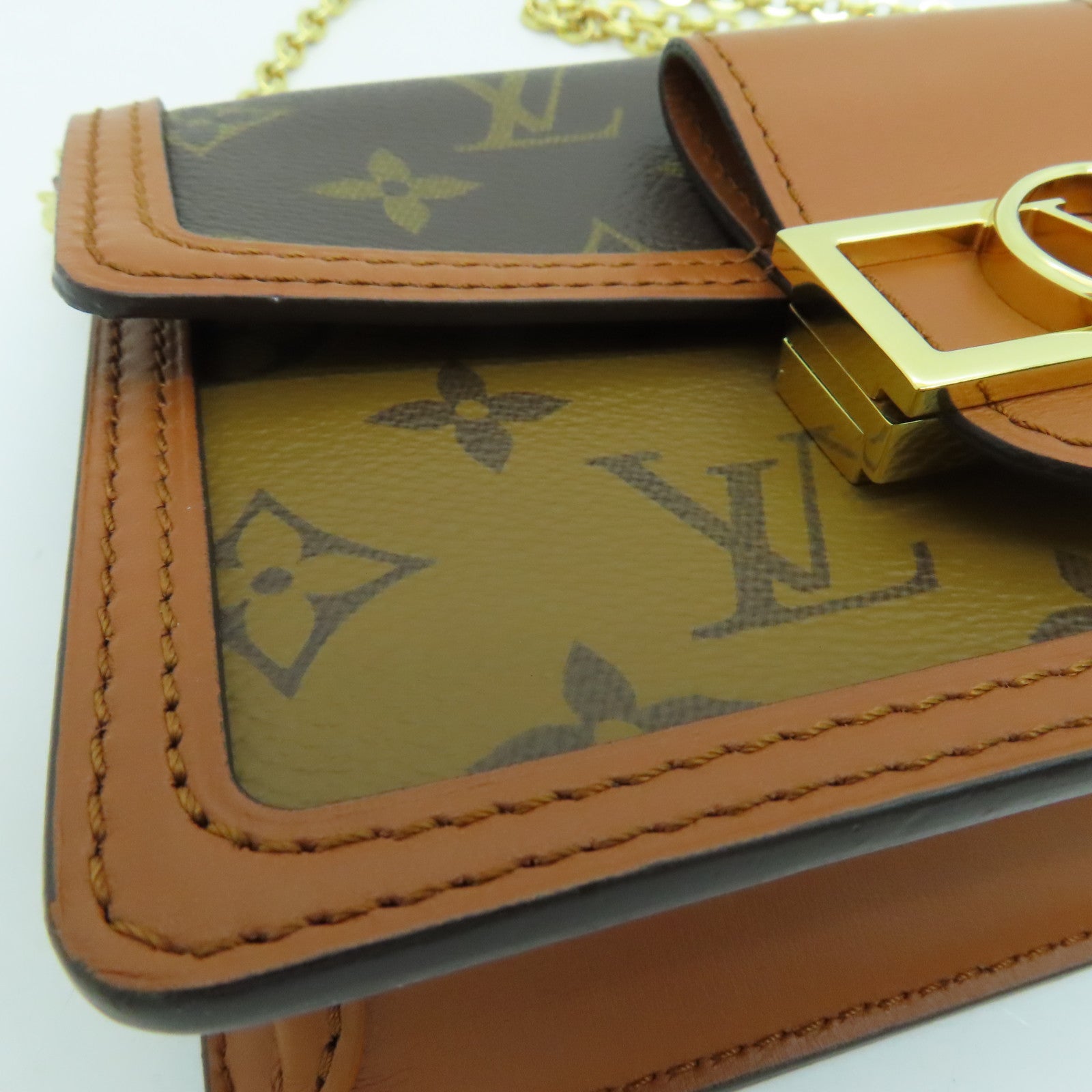 LOUIS VUITTON Monogram Dauphine金扣链带肩背袋啡色