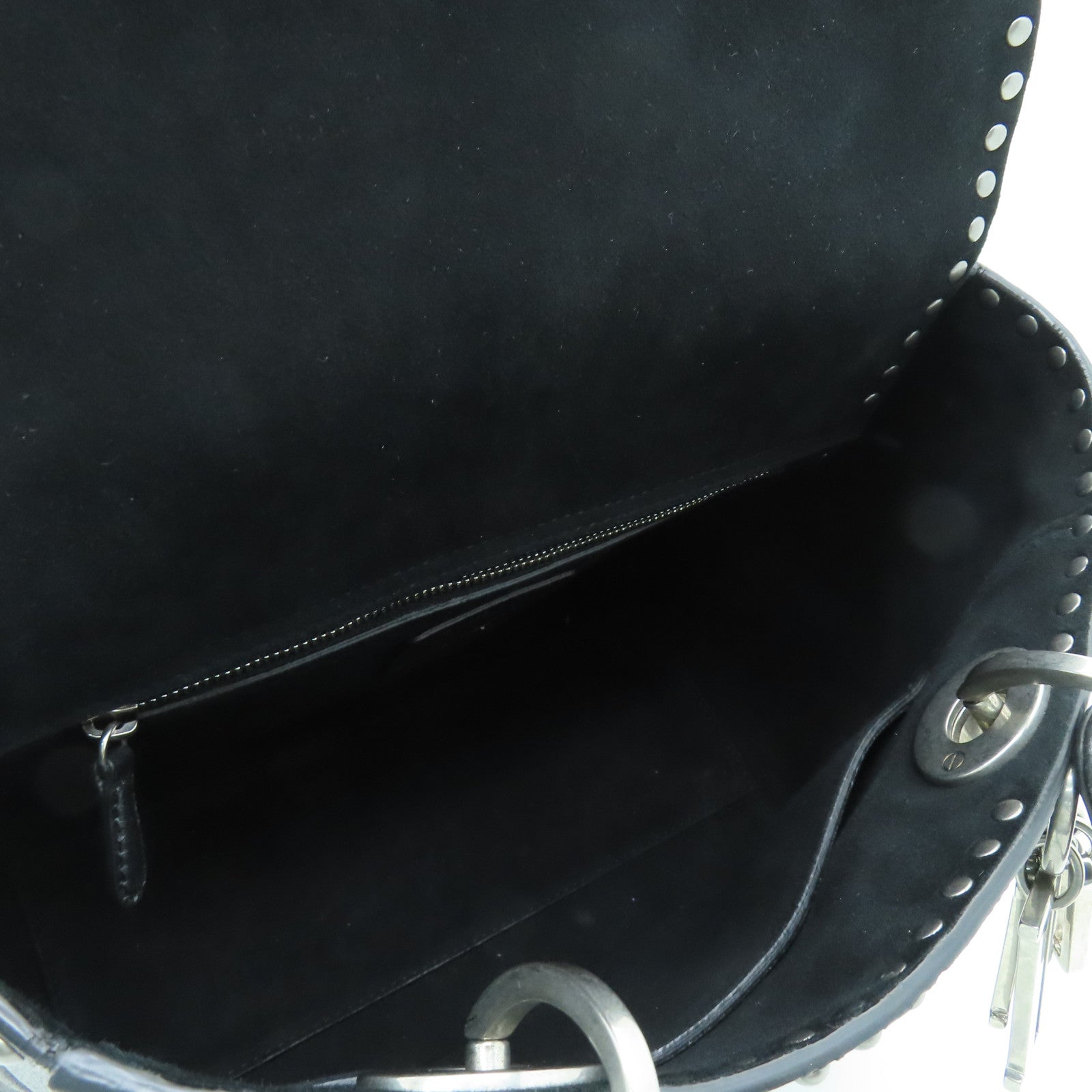 Dior Calfskin Leather Lady Dior Silver Buckle Handle Shoulder Bag Gray/Black