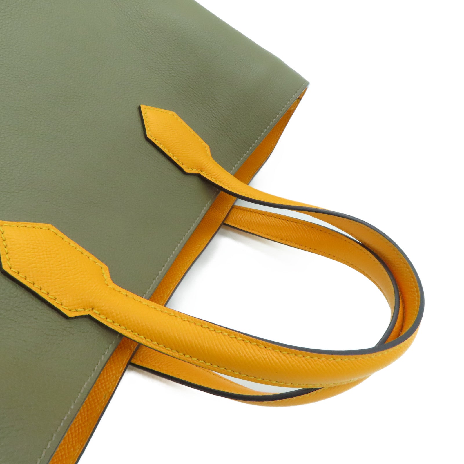 HERMES Epsom皮革/Evercolor皮革Maxi Box Cabas銀扣肩背袋Origan/Jaune D'or牛至色/金黃色
