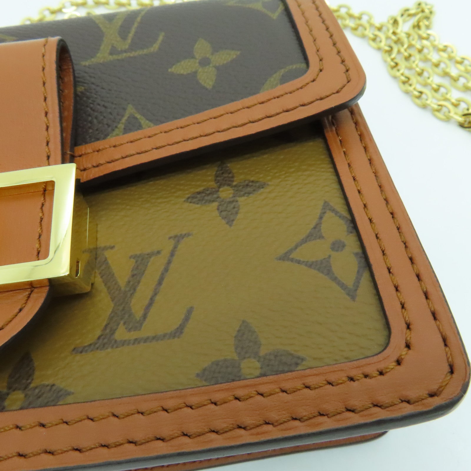 LOUIS VUITTON Monogram Dauphine金扣链带肩背袋啡色