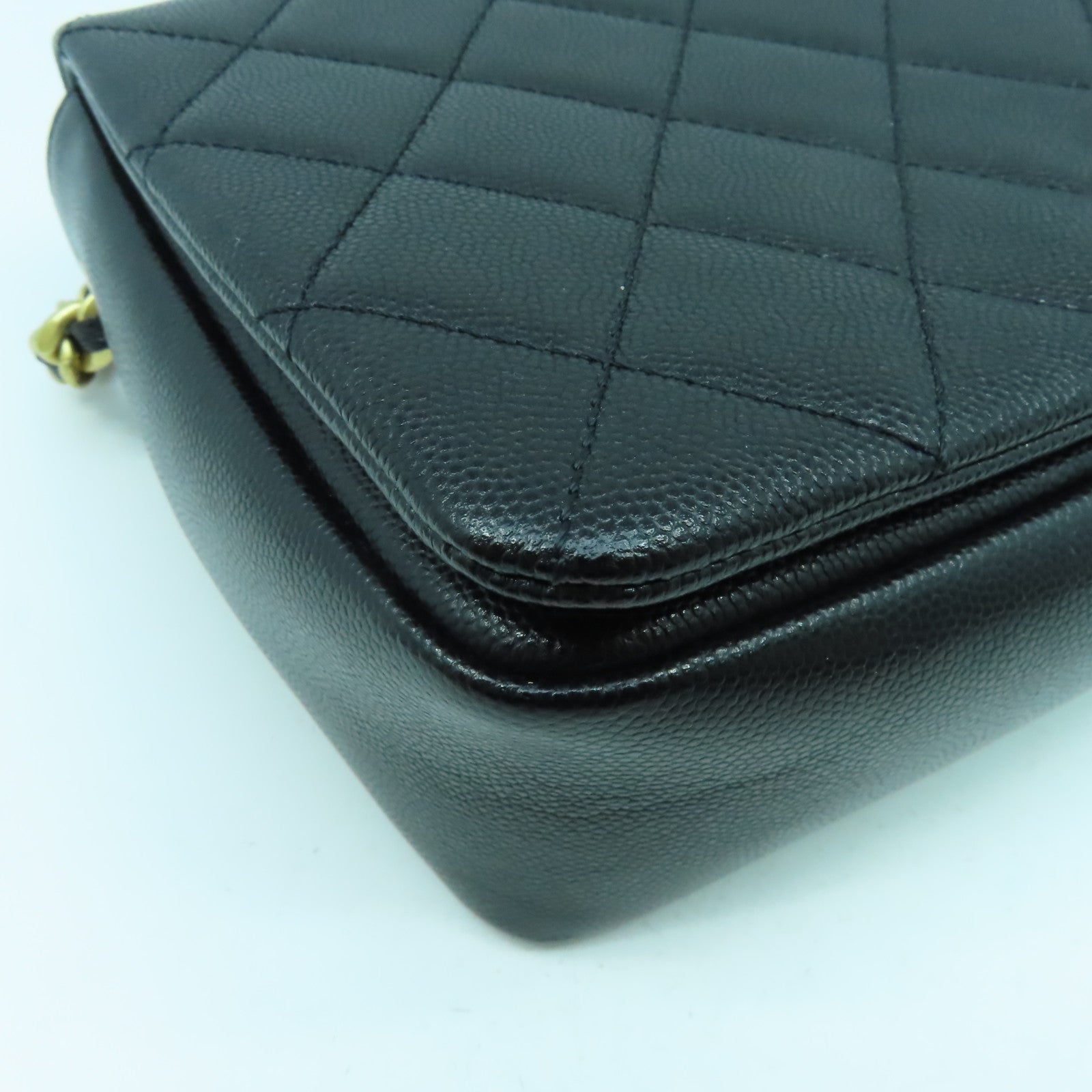 CHANEL 菱格Caviar皮革Flap Chain Shoulder Bag金扣手挽肩背兩用袋黑色
