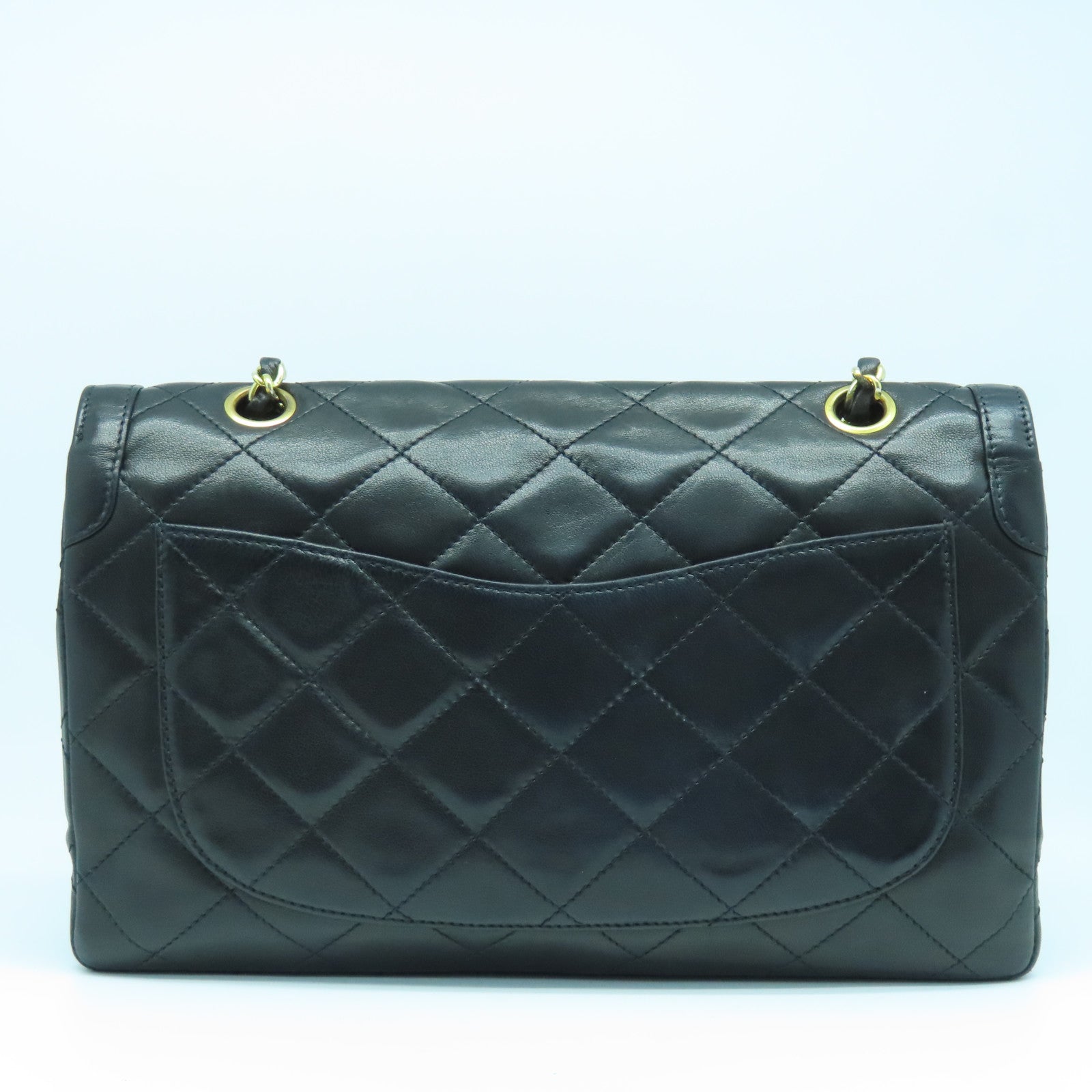 CHANEL Diamond Sheepskin Leather Vintage 2 Tone CC Chain Shoulder Chain Shoulder Bag Black