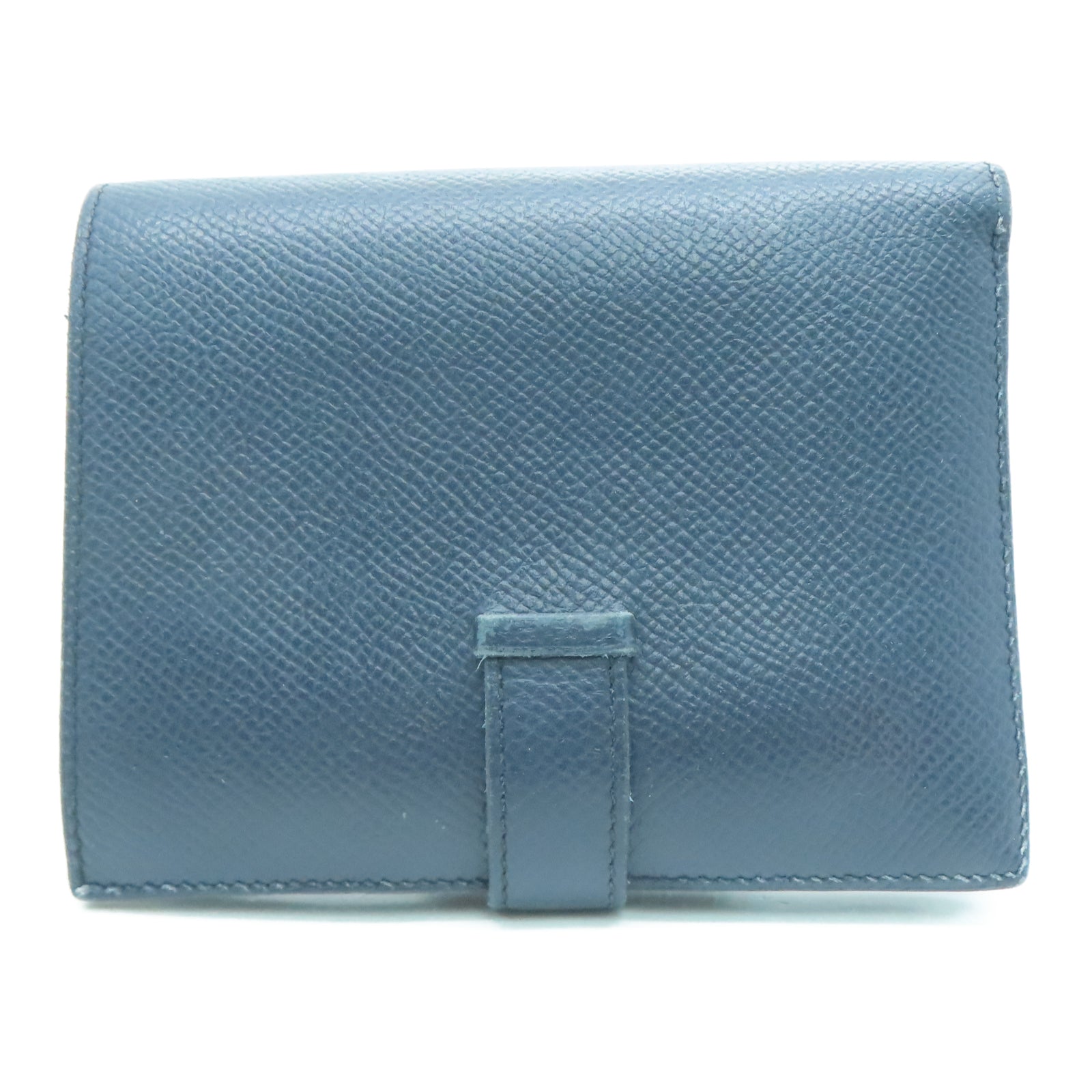 HERMES 【激減優惠】Veau Epsom皮革Bearn Compact金扣錢包深藍色