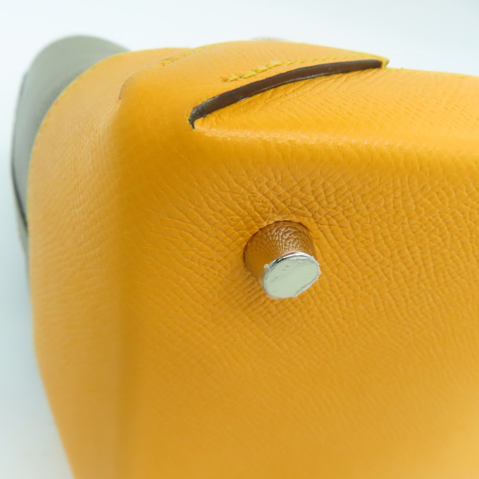 HERMES Epsom皮革/Evercolor皮革Maxi Box Cabas銀扣肩背袋Origan/Jaune D'or牛至色/金黃色