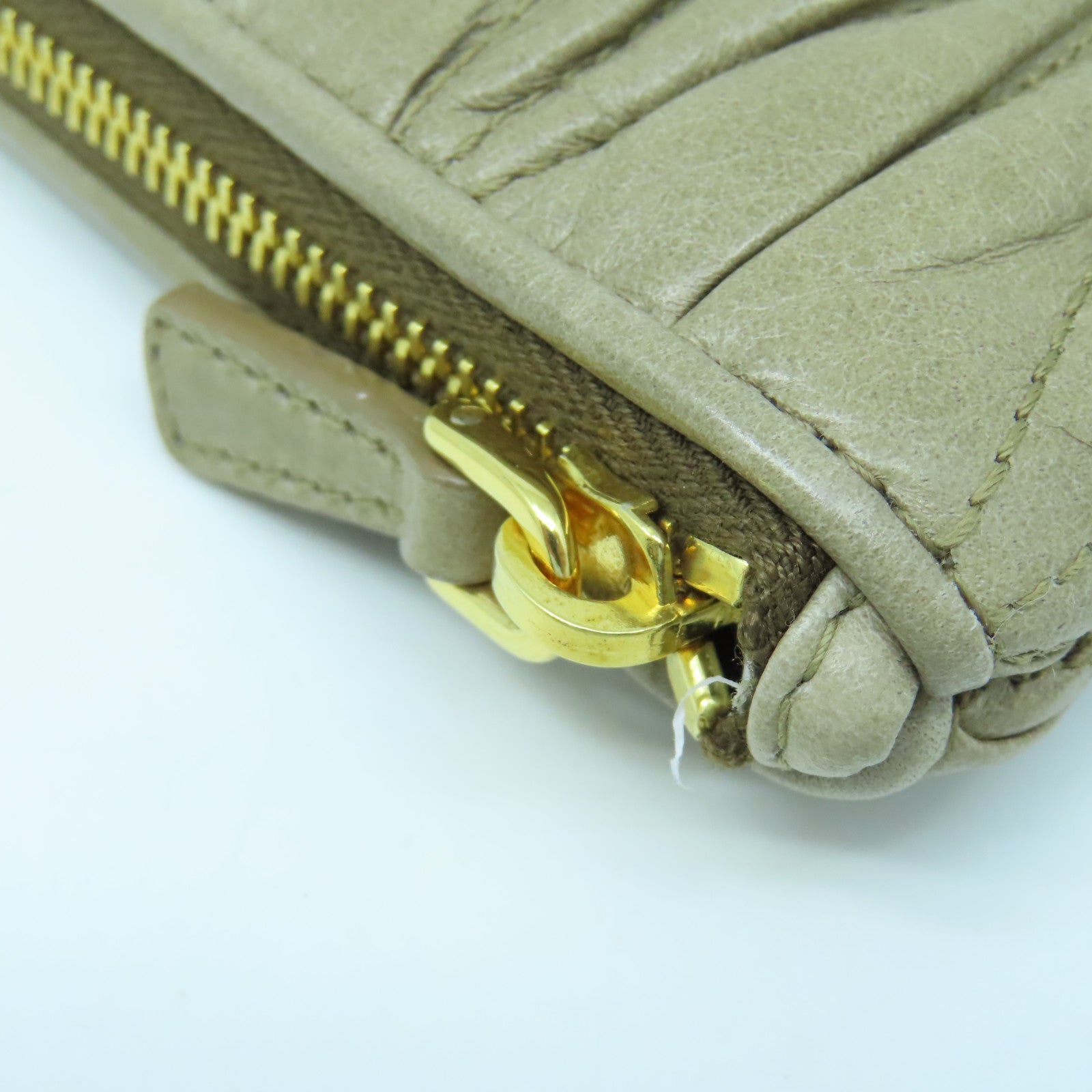 Miu Miu Cowhide Leather Pouch Gold Buckle Clutch Beige
