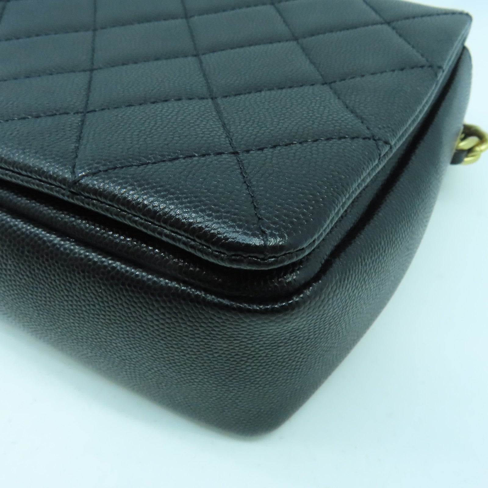 CHANEL 菱格Caviar皮革Flap Chain Shoulder Bag金扣手挽肩背兩用袋黑色