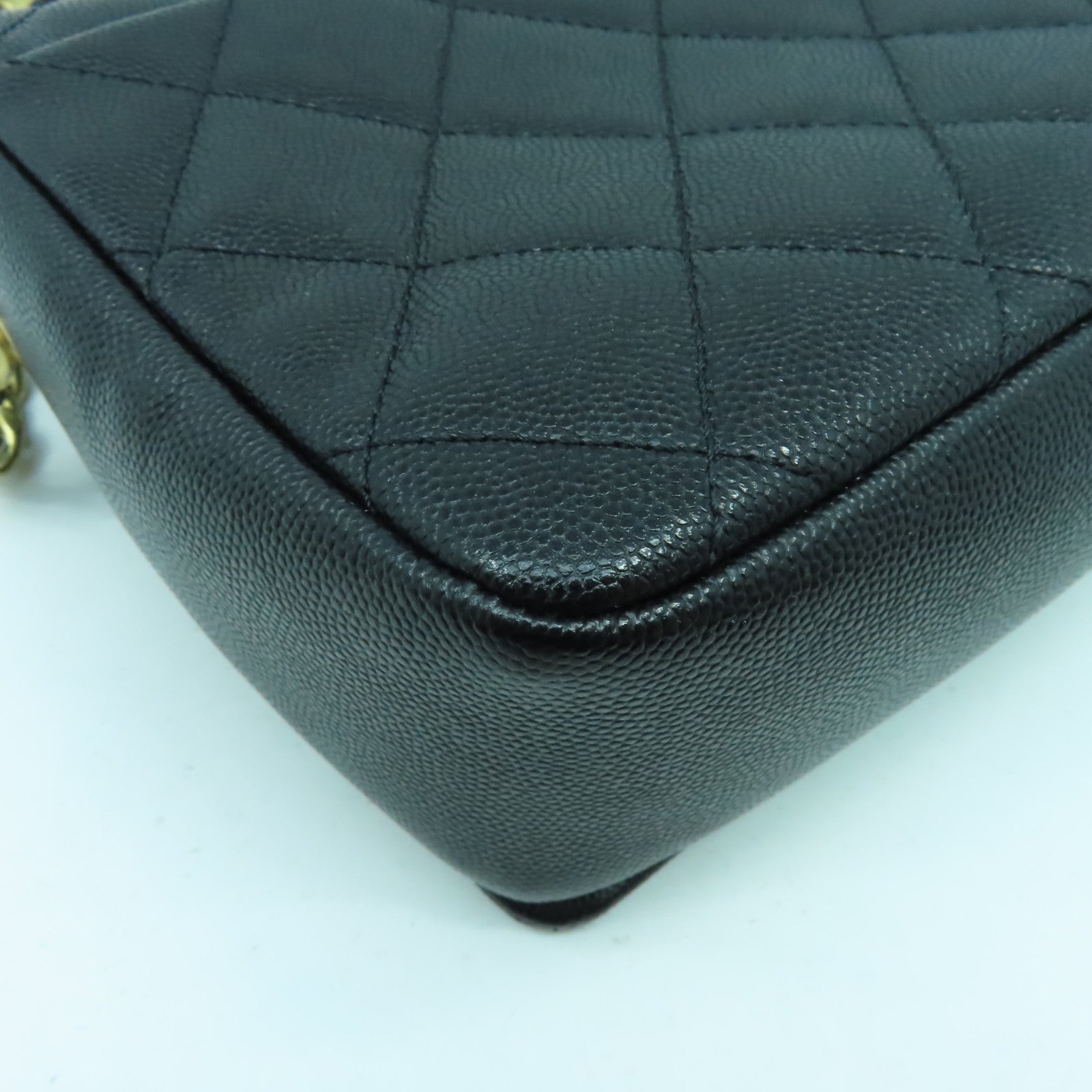 CHANEL 菱格Caviar皮革Flap Chain Shoulder Bag金扣手挽肩背兩用袋黑色