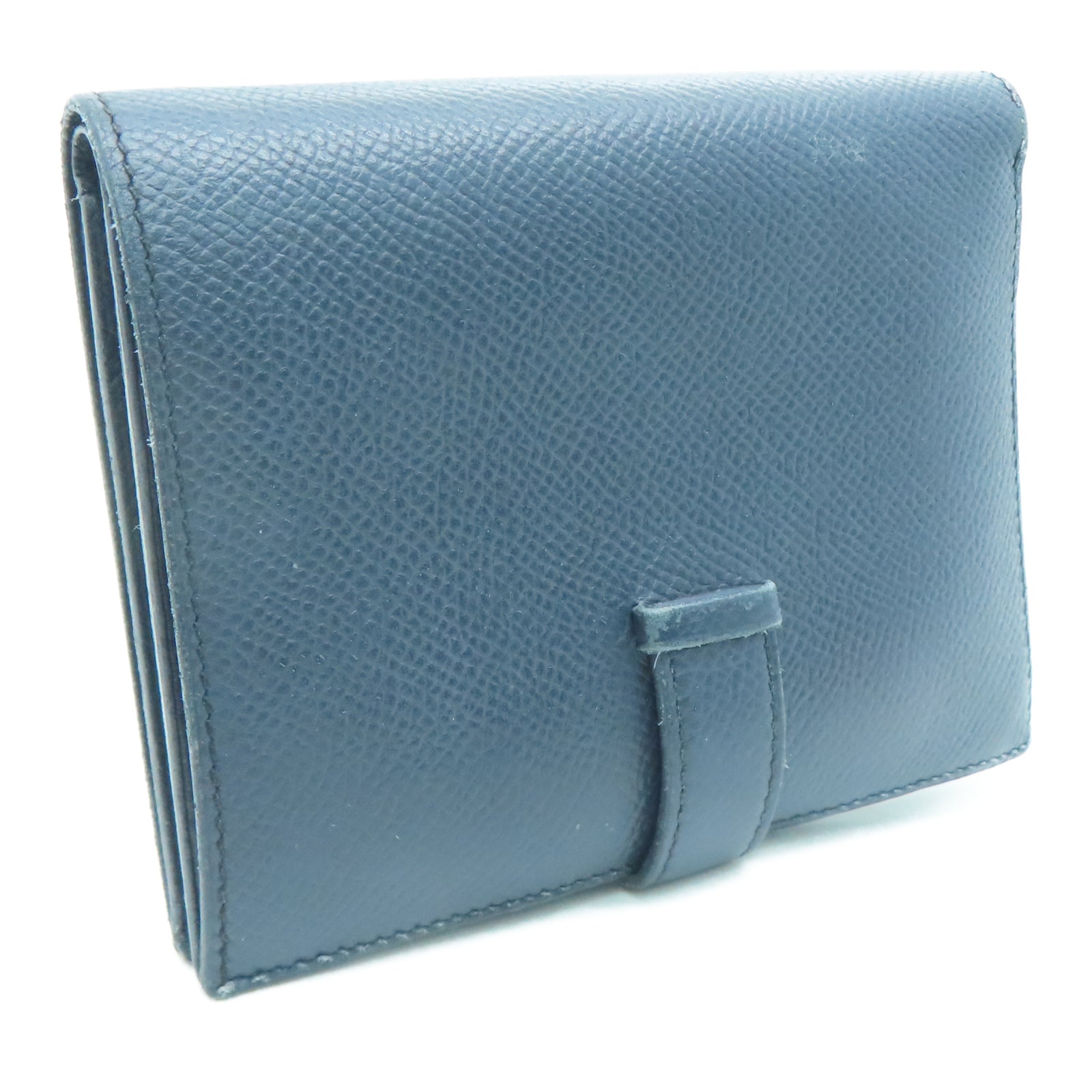 HERMES 【激減優惠】Veau Epsom皮革Bearn Compact金扣錢包深藍色