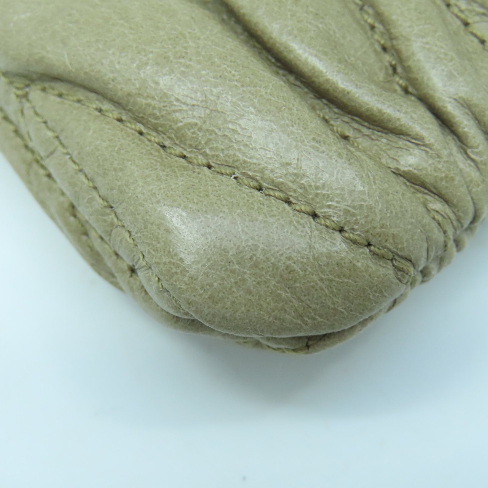 Miu Miu Cowhide Leather Pouch Gold Buckle Clutch Beige