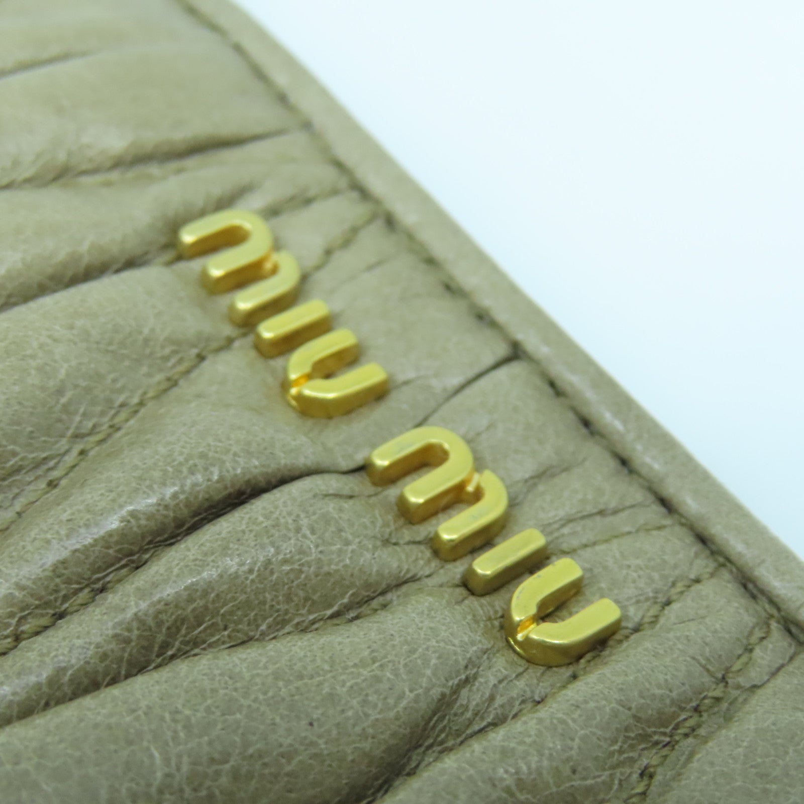 Miu Miu Cowhide Leather Pouch Gold Buckle Clutch Beige