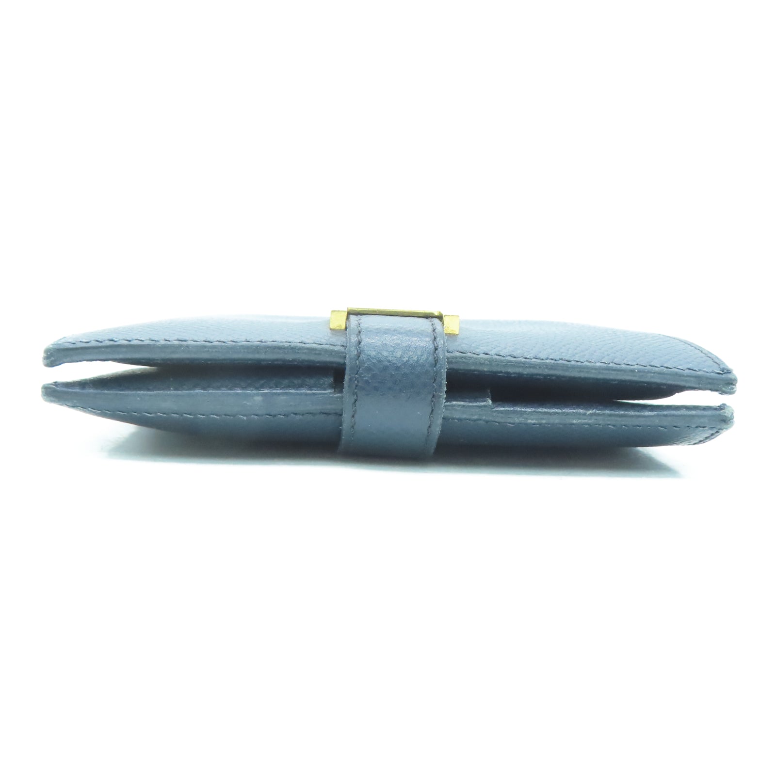 HERMES 【激減優惠】Veau Epsom皮革Bearn Compact金扣錢包深藍色