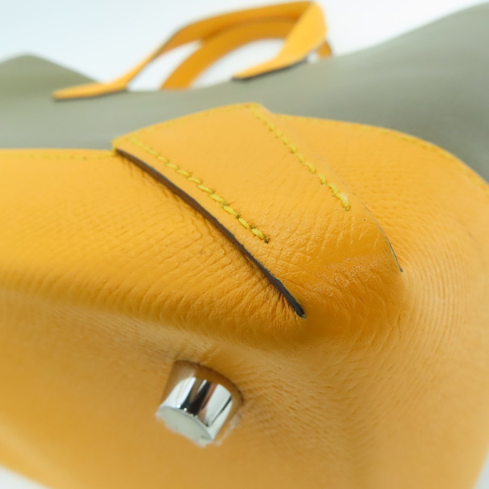 HERMES Epsom皮革/Evercolor皮革Maxi Box Cabas銀扣肩背袋Origan/Jaune D'or牛至色/金黃色