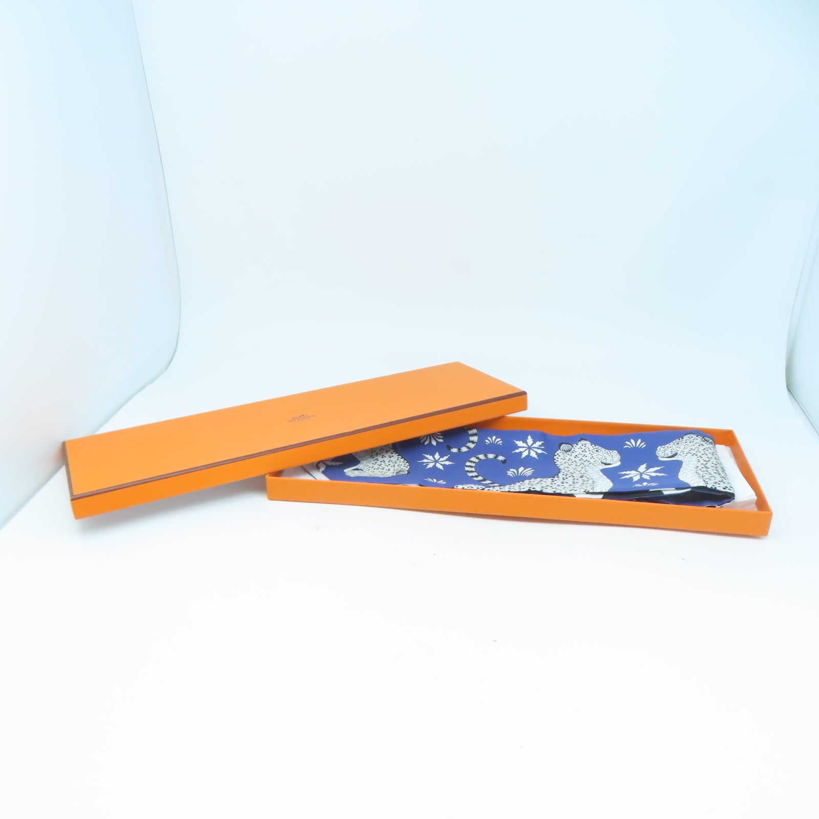 HERMES 絲質Maxi Twilly絲巾藍色