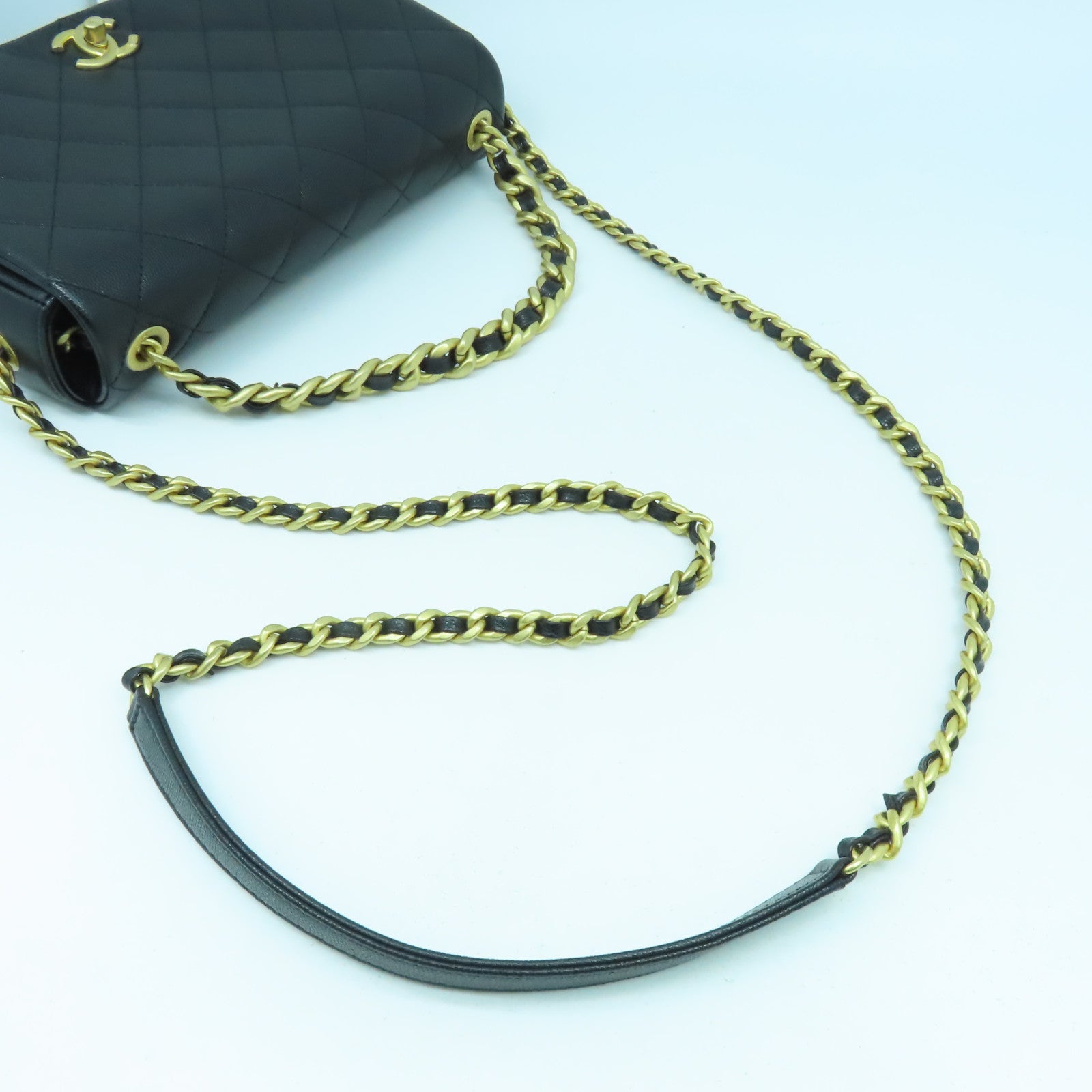 CHANEL 菱格Caviar皮革Flap Chain Shoulder Bag金扣手挽肩背兩用袋黑色