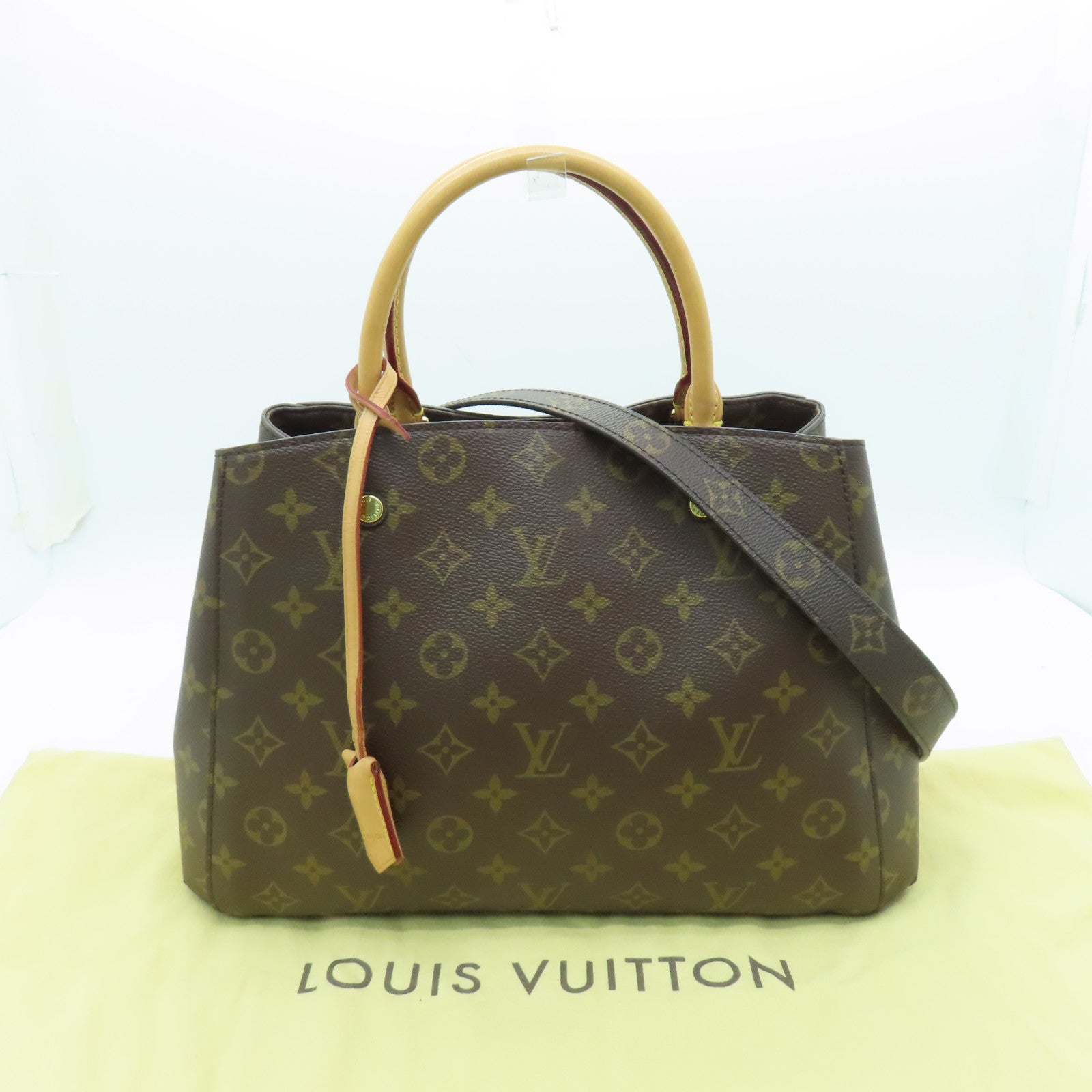 LOUIS VUITTON Monogram Montaigne MM gold buckle handle shoulder bag brown