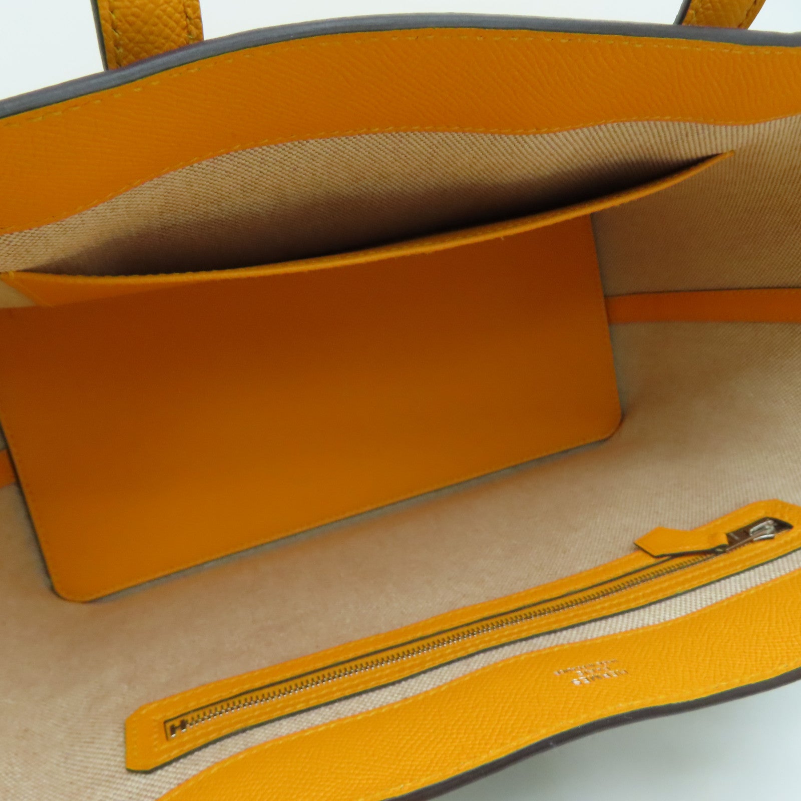 HERMES Epsom皮革/Evercolor皮革Maxi Box Cabas銀扣肩背袋Origan/Jaune D'or牛至色/金黃色