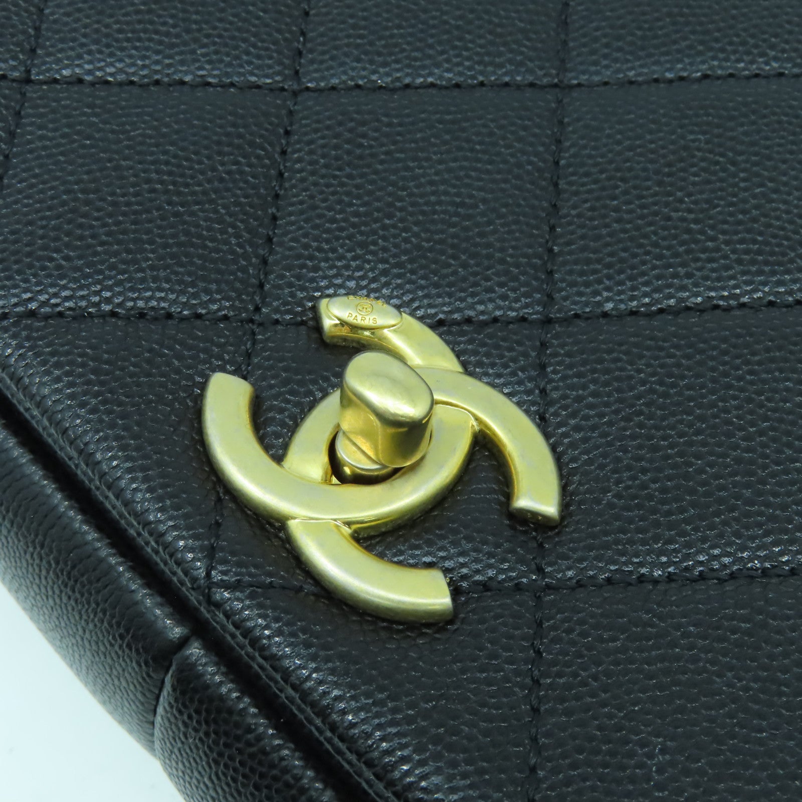 CHANEL 菱格Caviar皮革Flap Chain Shoulder Bag金扣手挽肩背兩用袋黑色