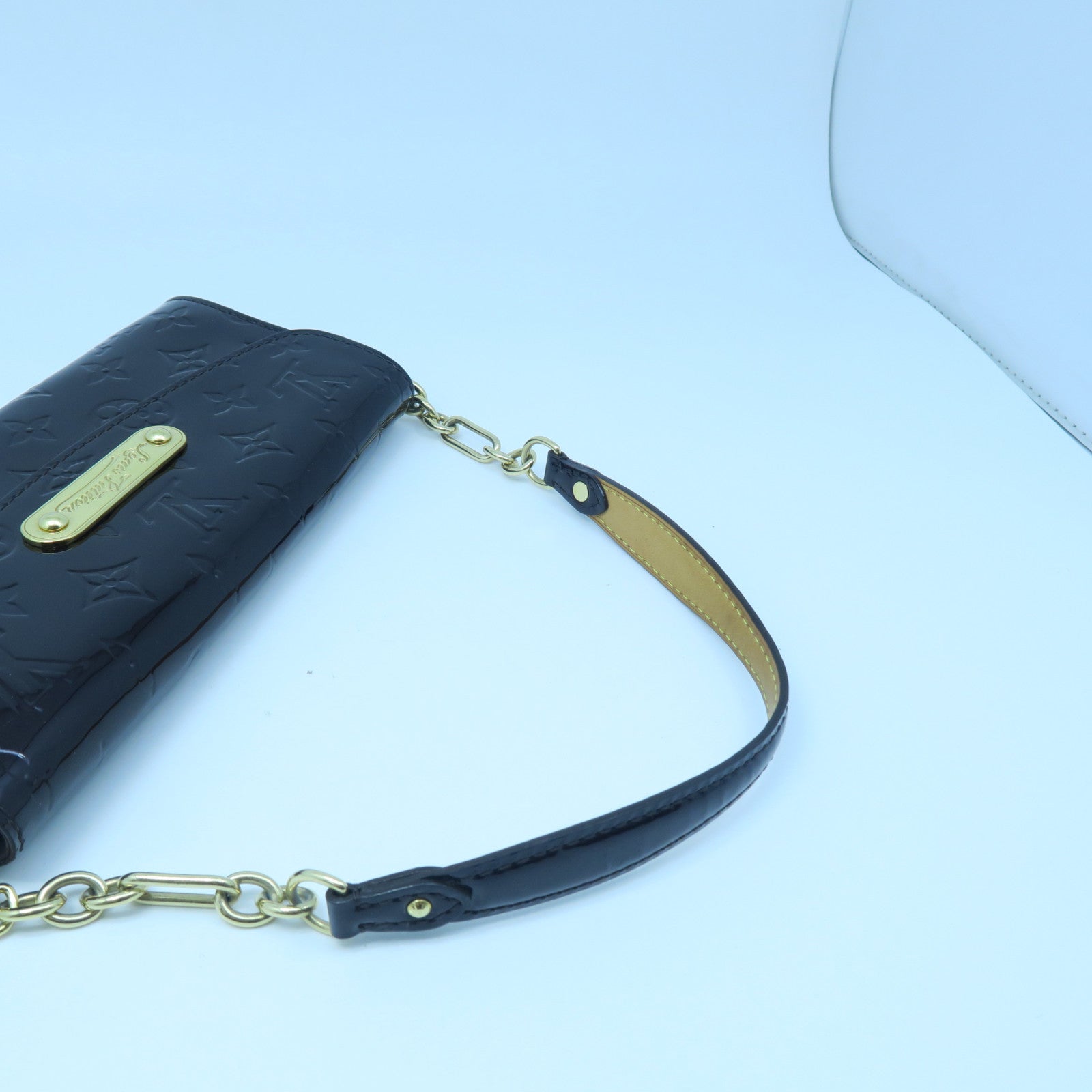 LOUIS VUITTON Monogram Vernis Sunset Bluebird Gold Buckle Shoulder Bag Brown