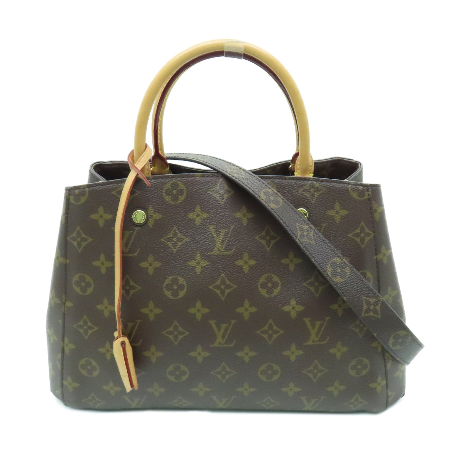 LOUIS VUITTON Monogram Montaigne MM gold buckle handle shoulder bag brown