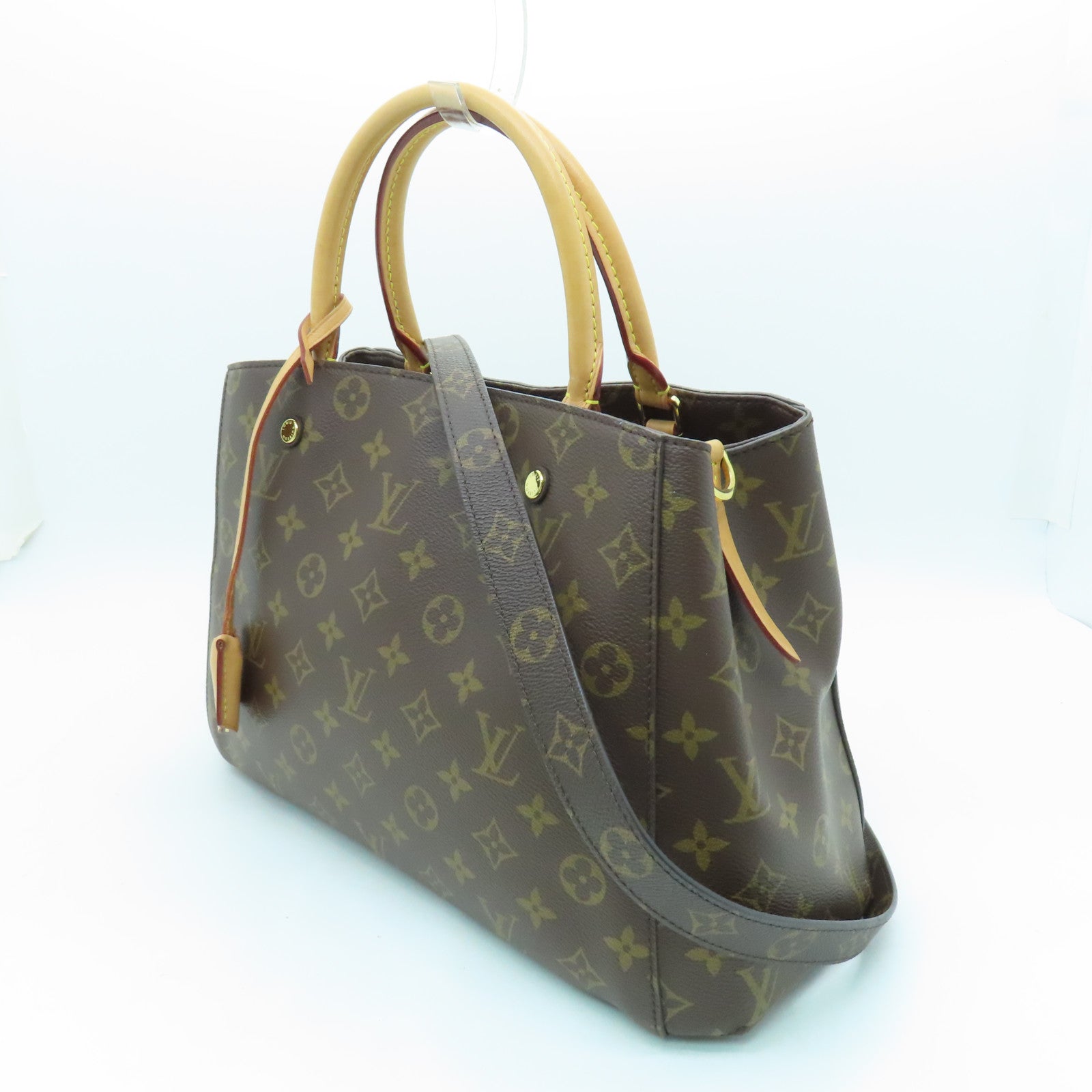 LOUIS VUITTON Monogram Montaigne MM gold buckle handle shoulder bag brown
