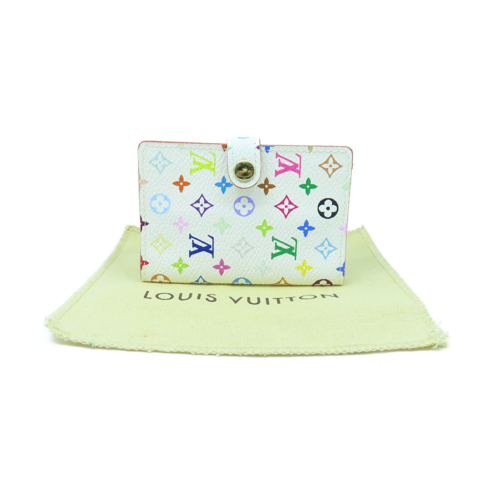 LOUIS VUITTON Monogram Multicolore Card Case Gold Buckle Card Case White