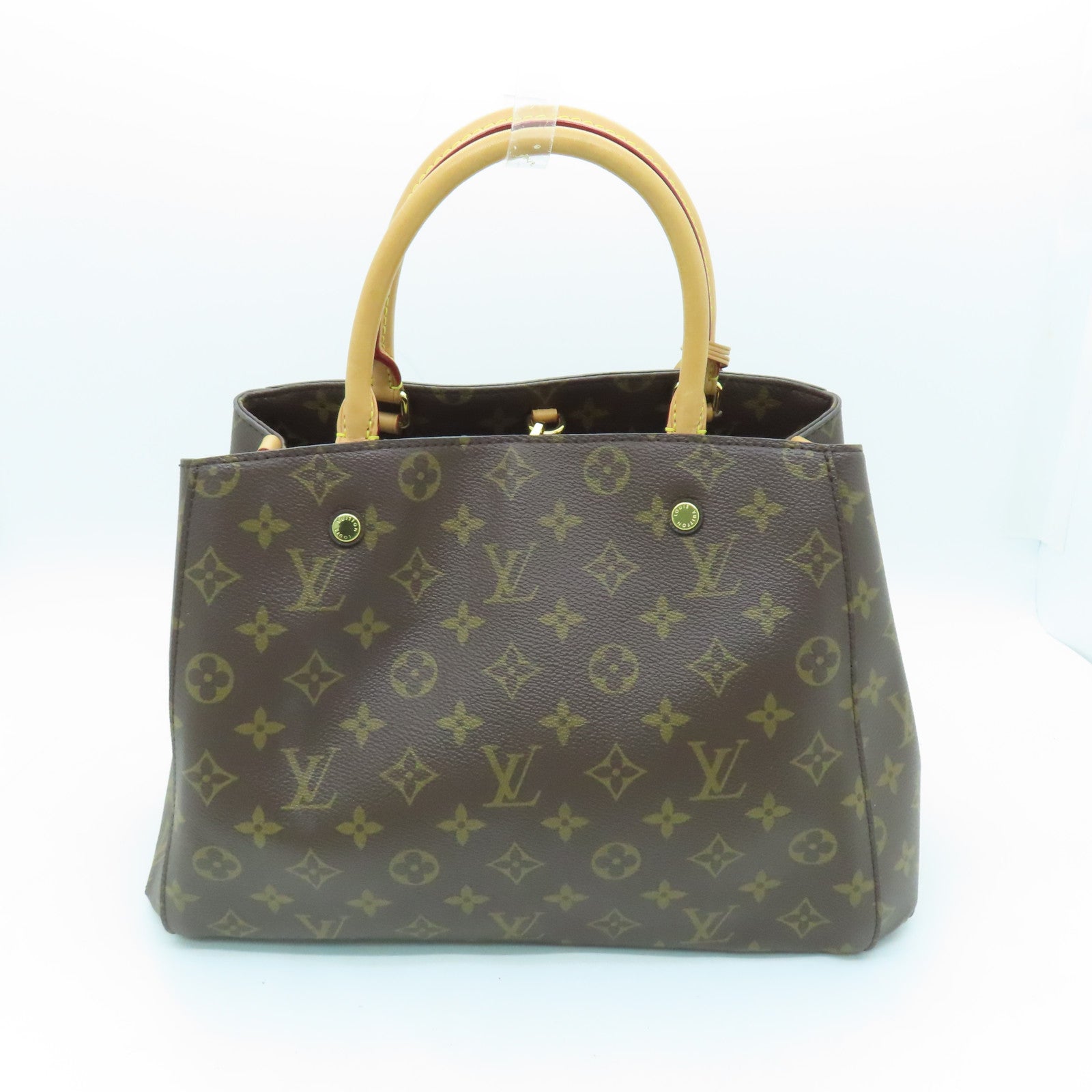 LOUIS VUITTON Monogram Montaigne MM gold buckle handle shoulder bag brown