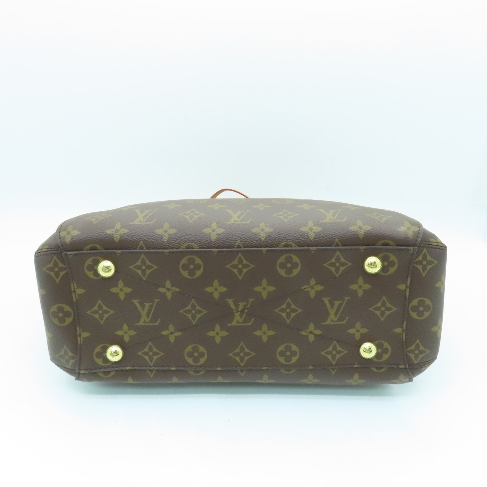 LOUIS VUITTON Monogram Montaigne MM gold buckle handle shoulder bag brown