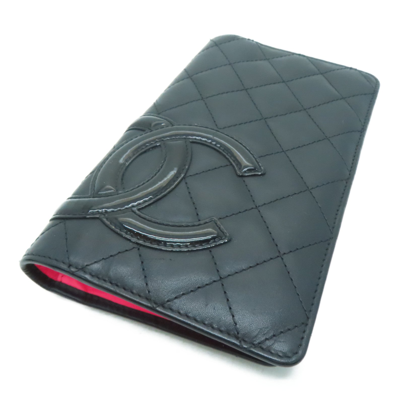 CHANEL [Sharp Discount] Diamond Leather Cambon Line Long Wallet Black/Pink