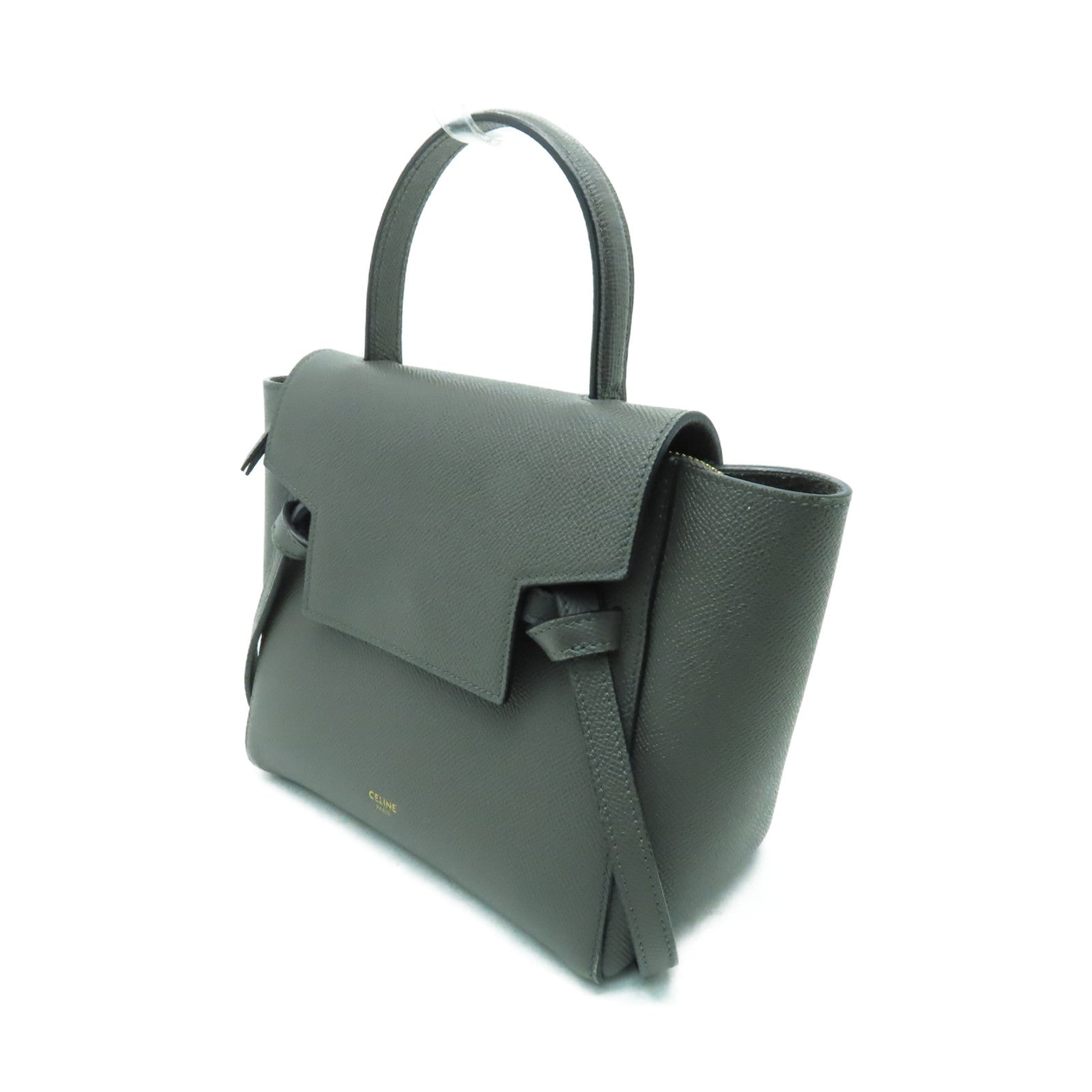 CELINE 牛皮皮革Pico Belt Bag金扣手挽肩背兩用袋灰色