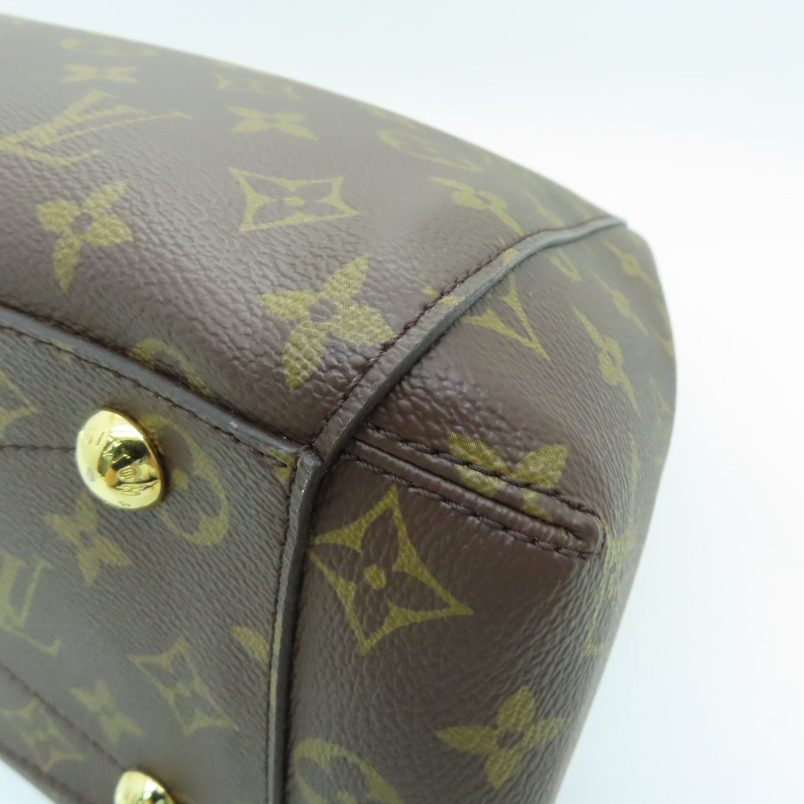 LOUIS VUITTON Monogram Montaigne MM gold buckle handle shoulder bag brown