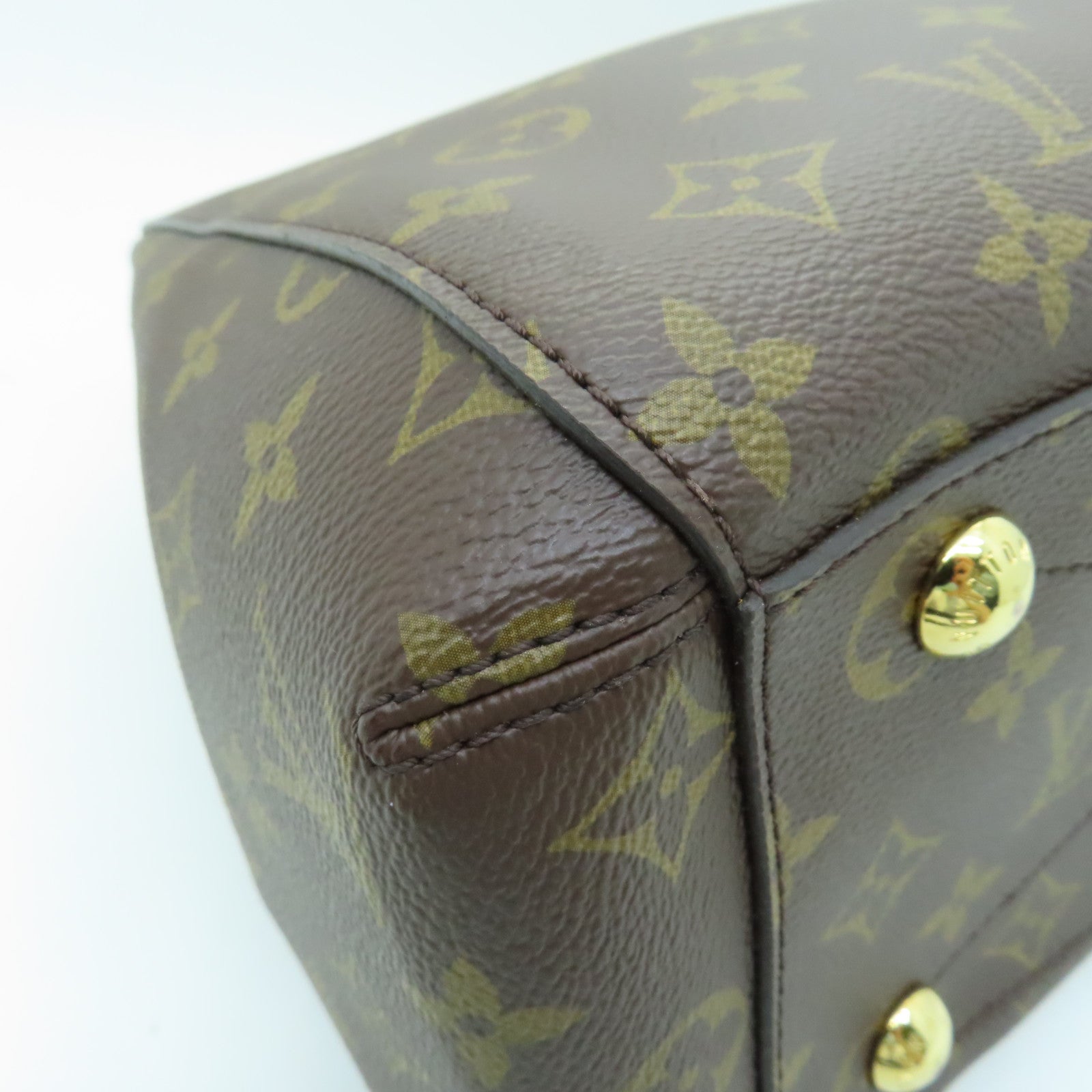 LOUIS VUITTON Monogram Montaigne MM gold buckle handle shoulder bag brown