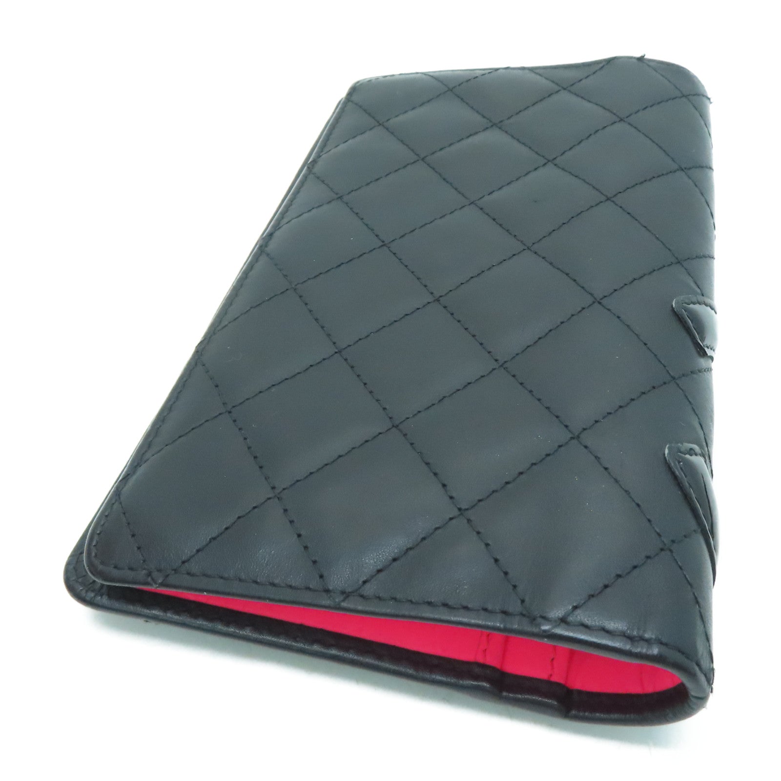 CHANEL [Sharp Discount] Diamond Leather Cambon Line Long Wallet Black/Pink