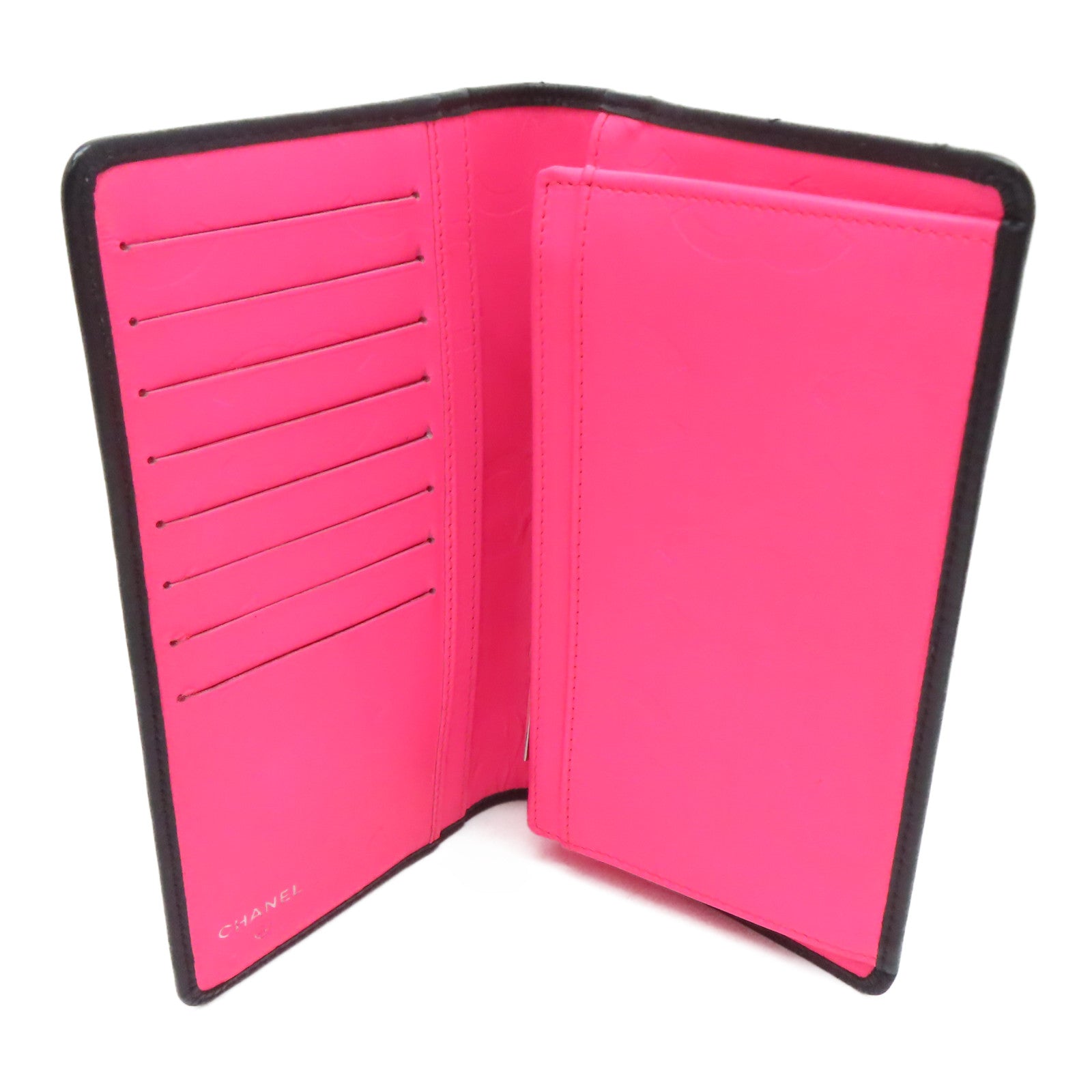 CHANEL [Sharp Discount] Diamond Leather Cambon Line Long Wallet Black/Pink