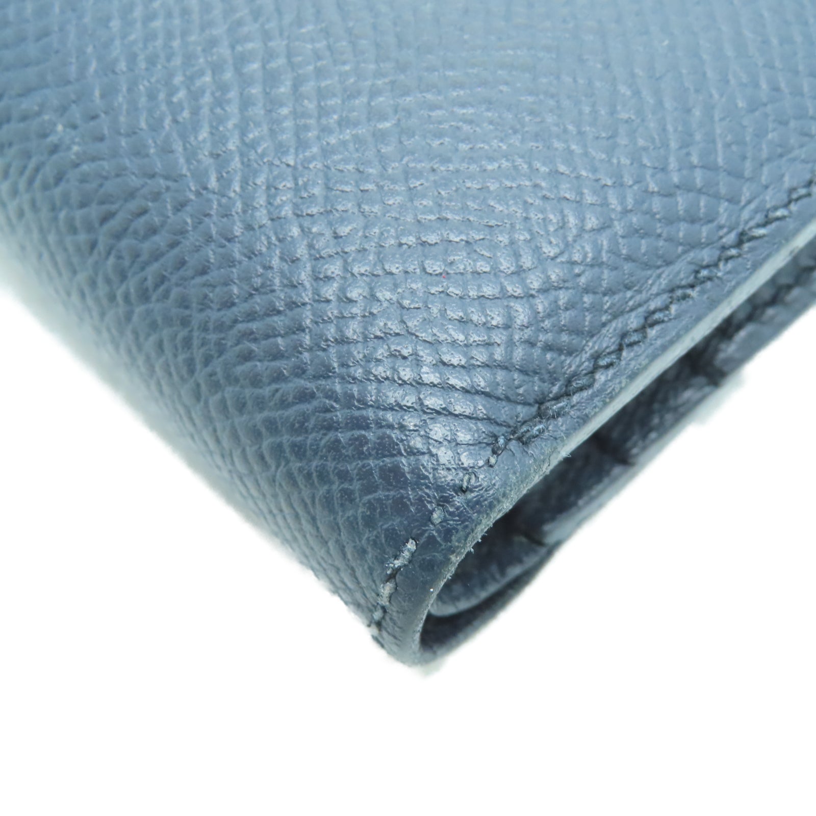 HERMES 【激減優惠】Veau Epsom皮革Bearn Compact金扣錢包深藍色