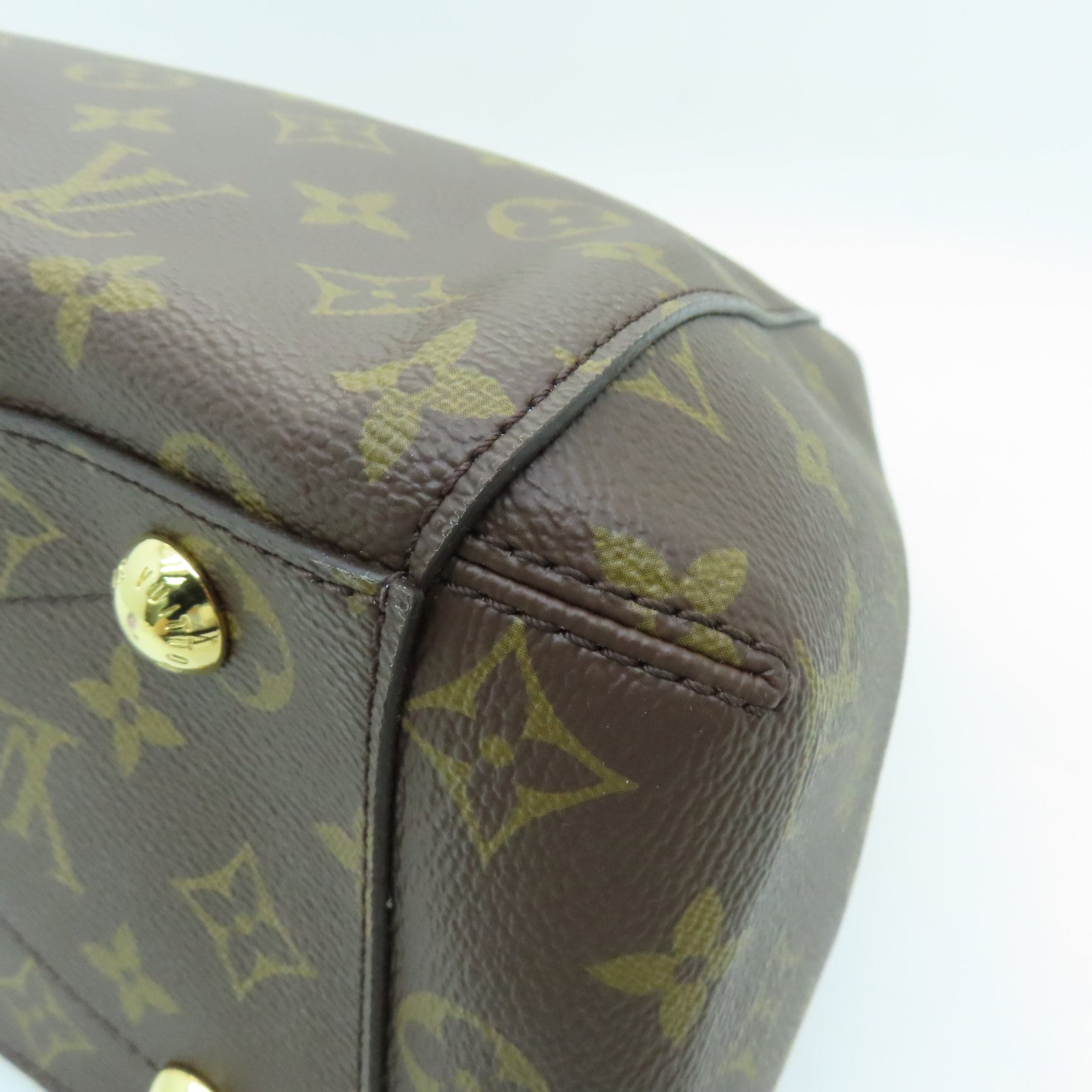 LOUIS VUITTON Monogram Montaigne MM gold buckle handle shoulder bag brown
