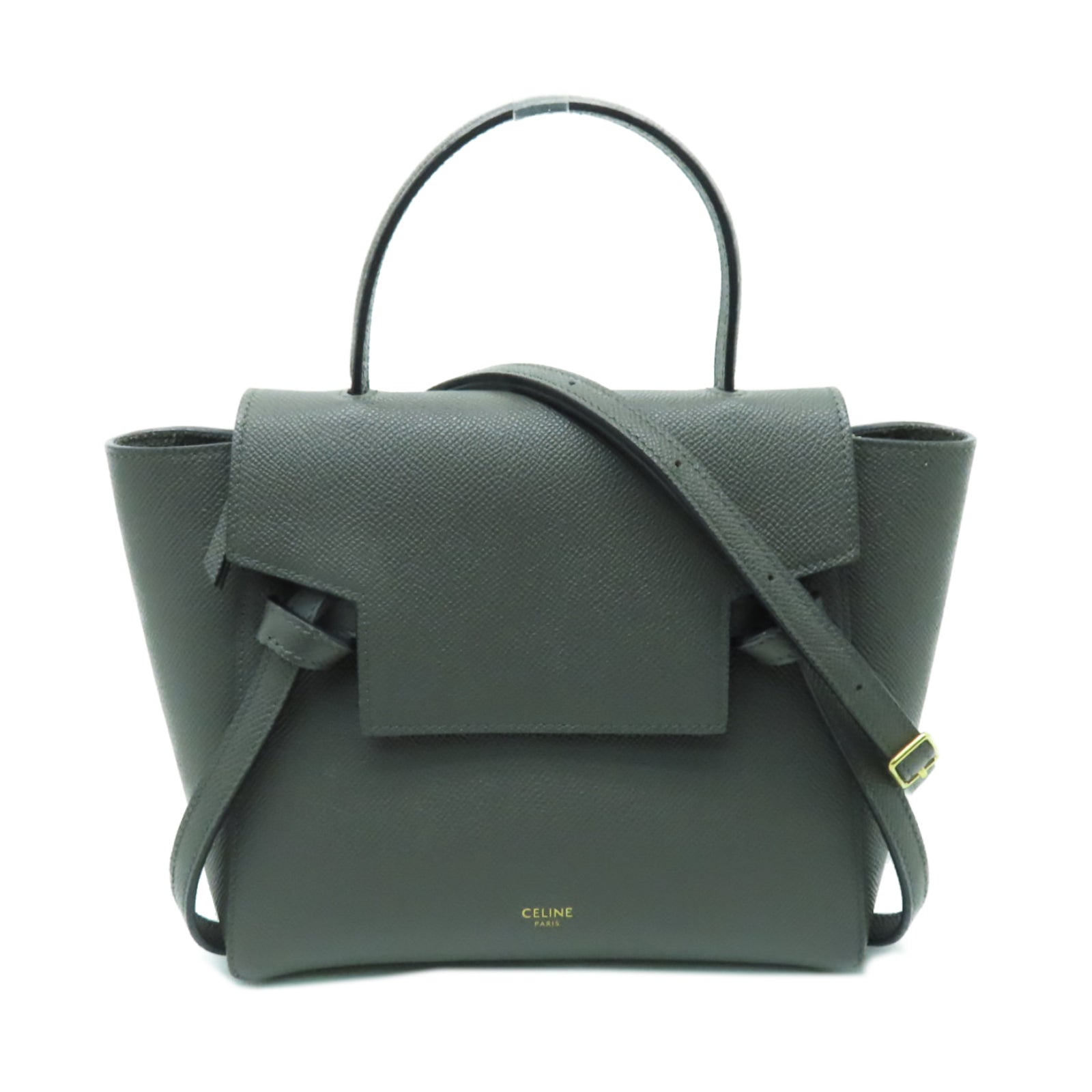 CELINE 牛皮皮革Pico Belt Bag金扣手挽肩背兩用袋灰色
