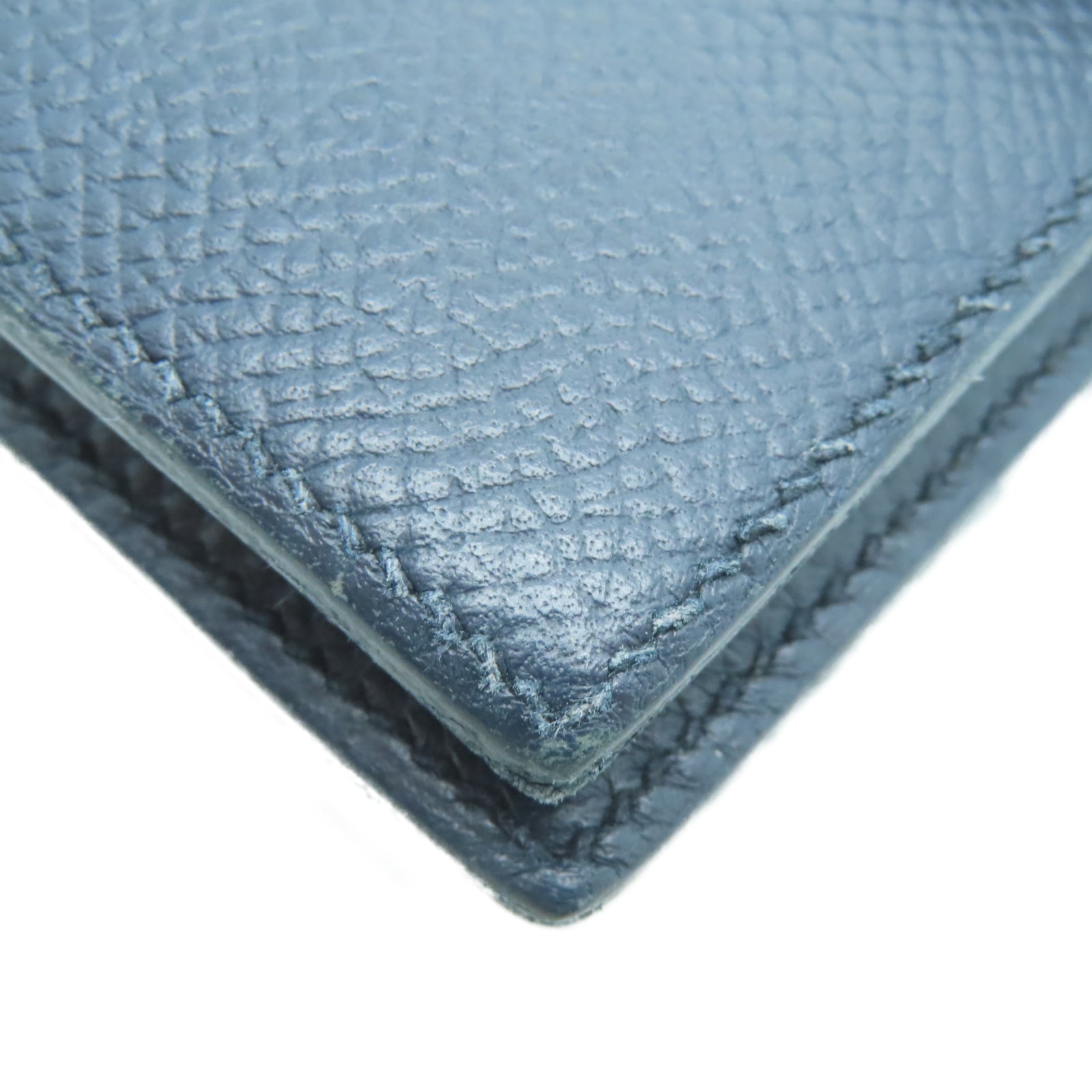 HERMES 【激減優惠】Veau Epsom皮革Bearn Compact金扣錢包深藍色
