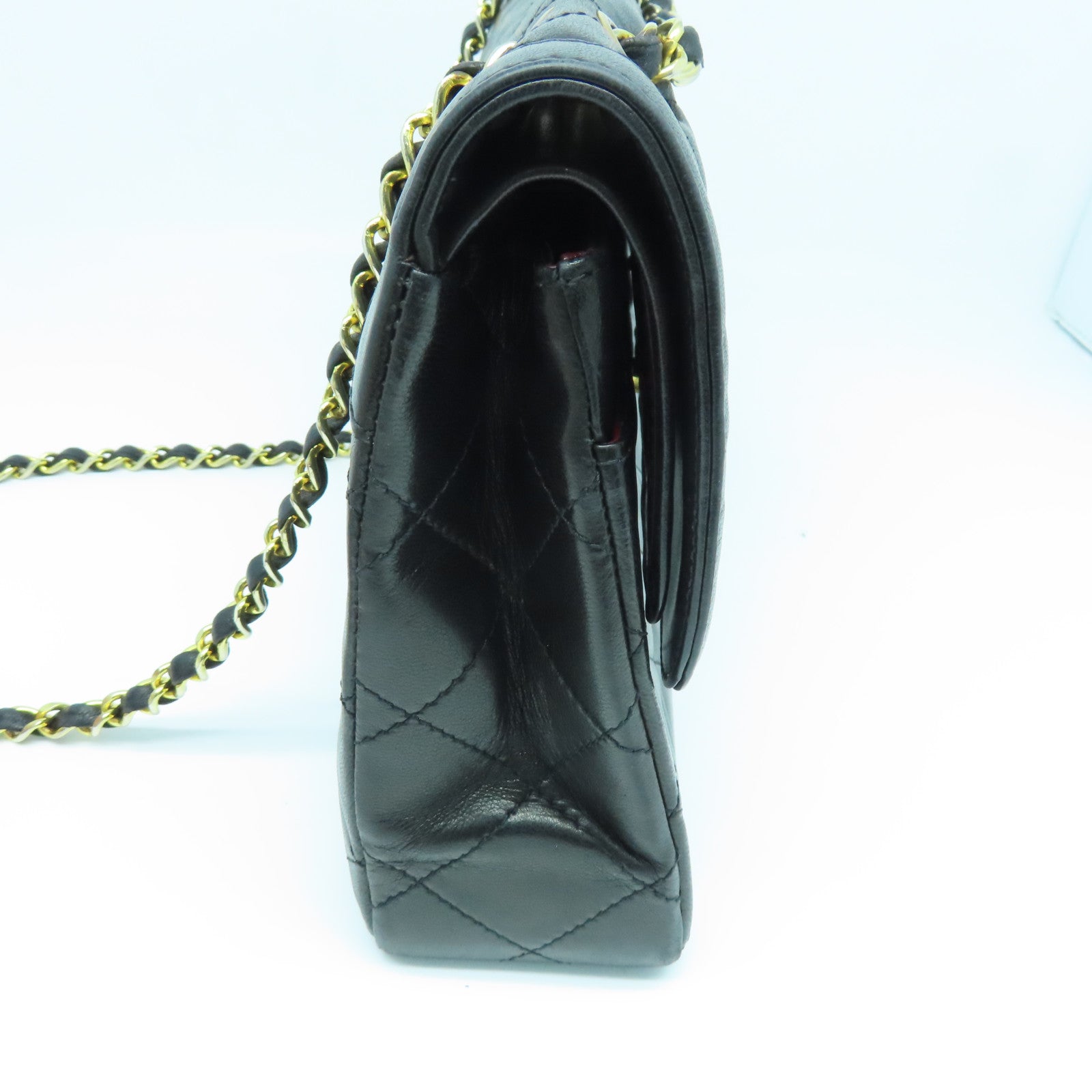 CHANEL Diamond Sheepskin Leather Vintage 2 Tone CC Chain Shoulder Chain Shoulder Bag Black