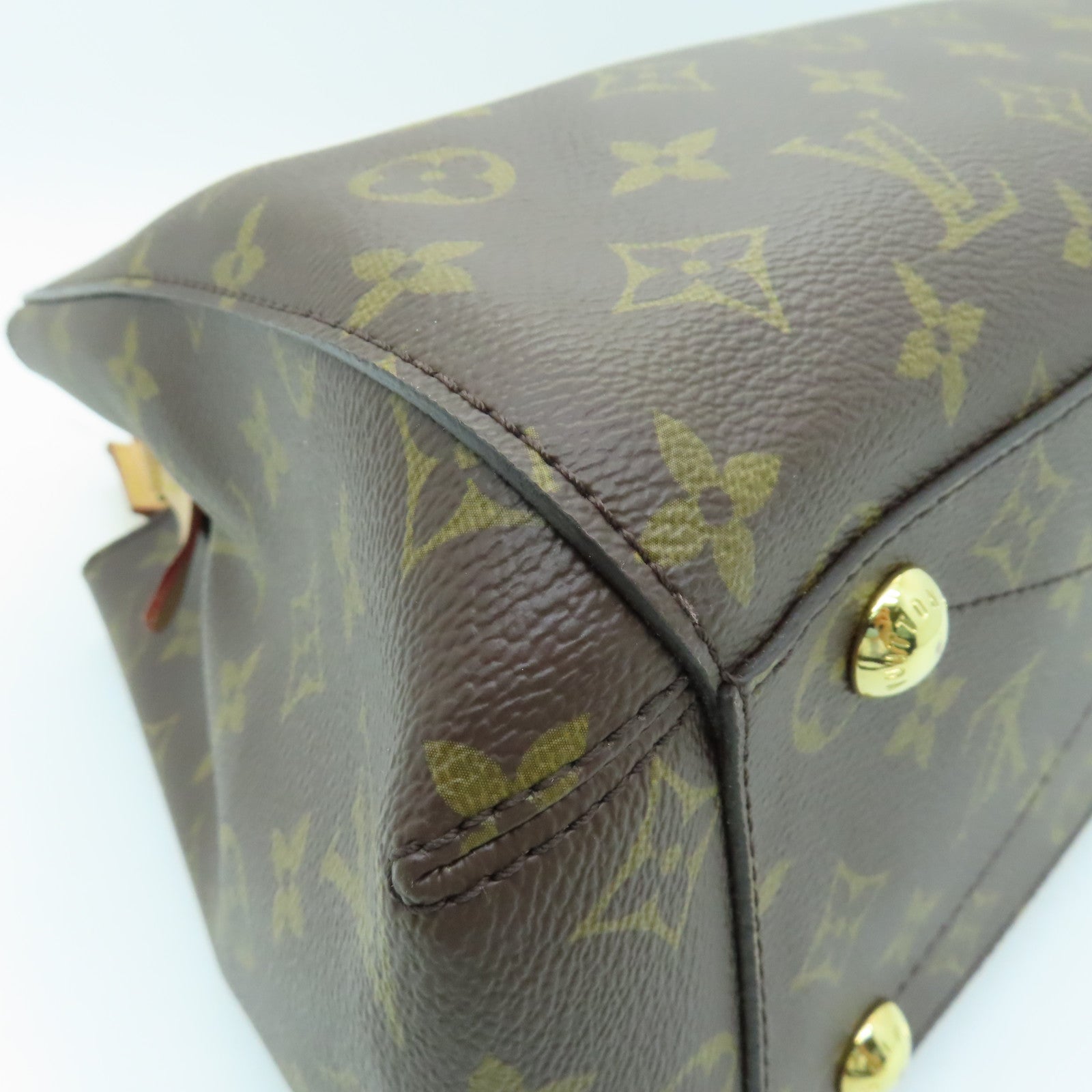 LOUIS VUITTON Monogram Montaigne MM gold buckle handle shoulder bag brown