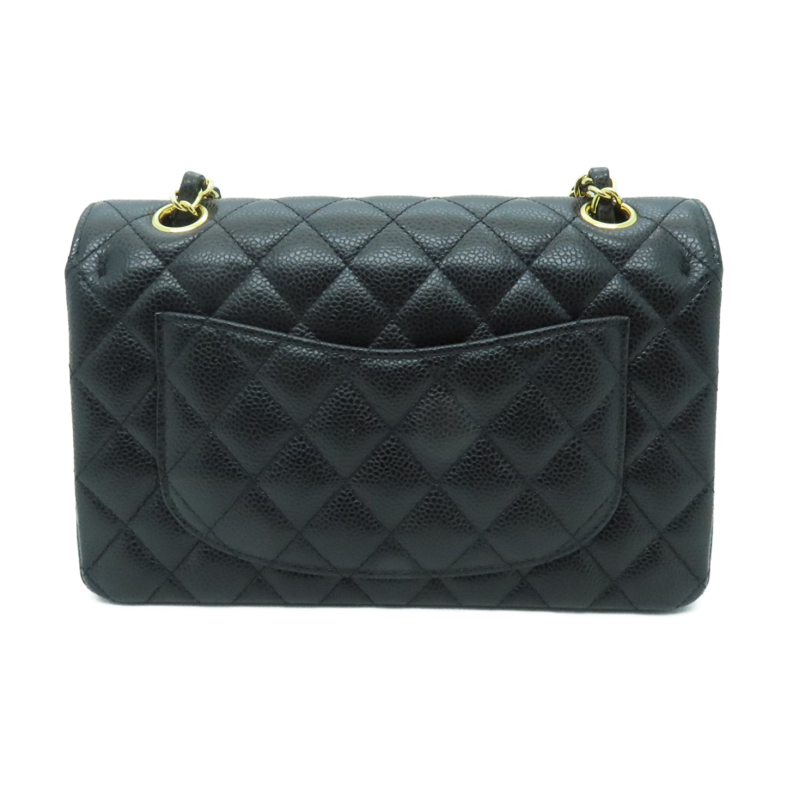 CHANEL 菱格Caviar皮革Classic 23cm金扣鏈帶肩背袋黑色