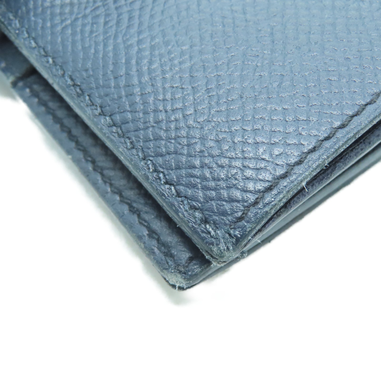 HERMES 【激減優惠】Veau Epsom皮革Bearn Compact金扣錢包深藍色