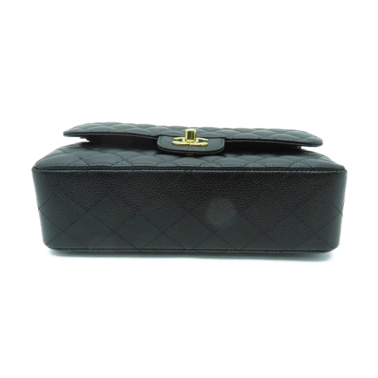 CHANEL 菱格Caviar皮革Classic 23cm金扣鏈帶肩背袋黑色