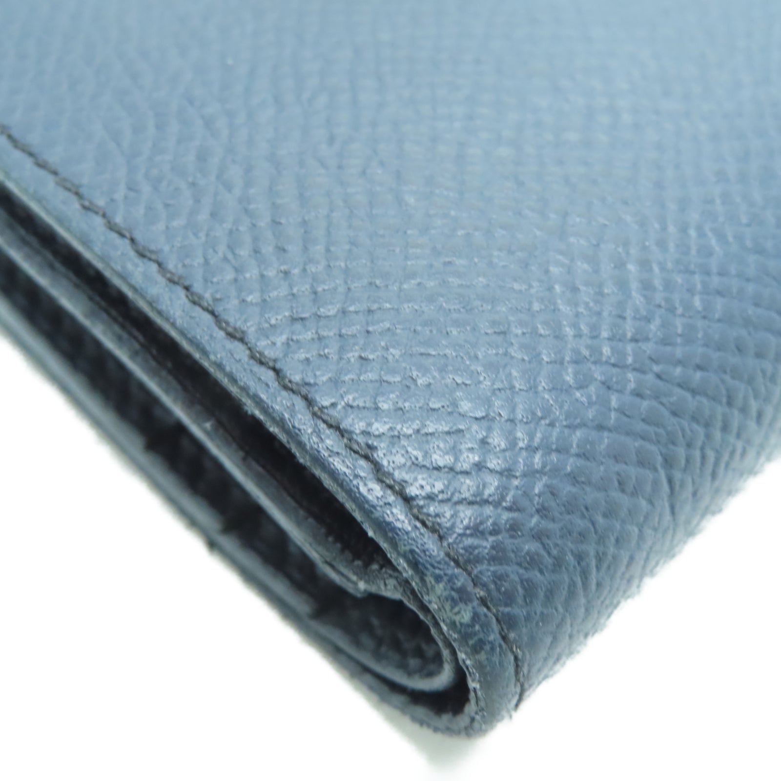 HERMES 【激減優惠】Veau Epsom皮革Bearn Compact金扣錢包深藍色