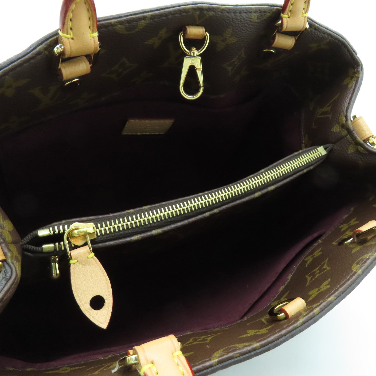 LOUIS VUITTON Monogram Montaigne MM gold buckle handle shoulder bag brown
