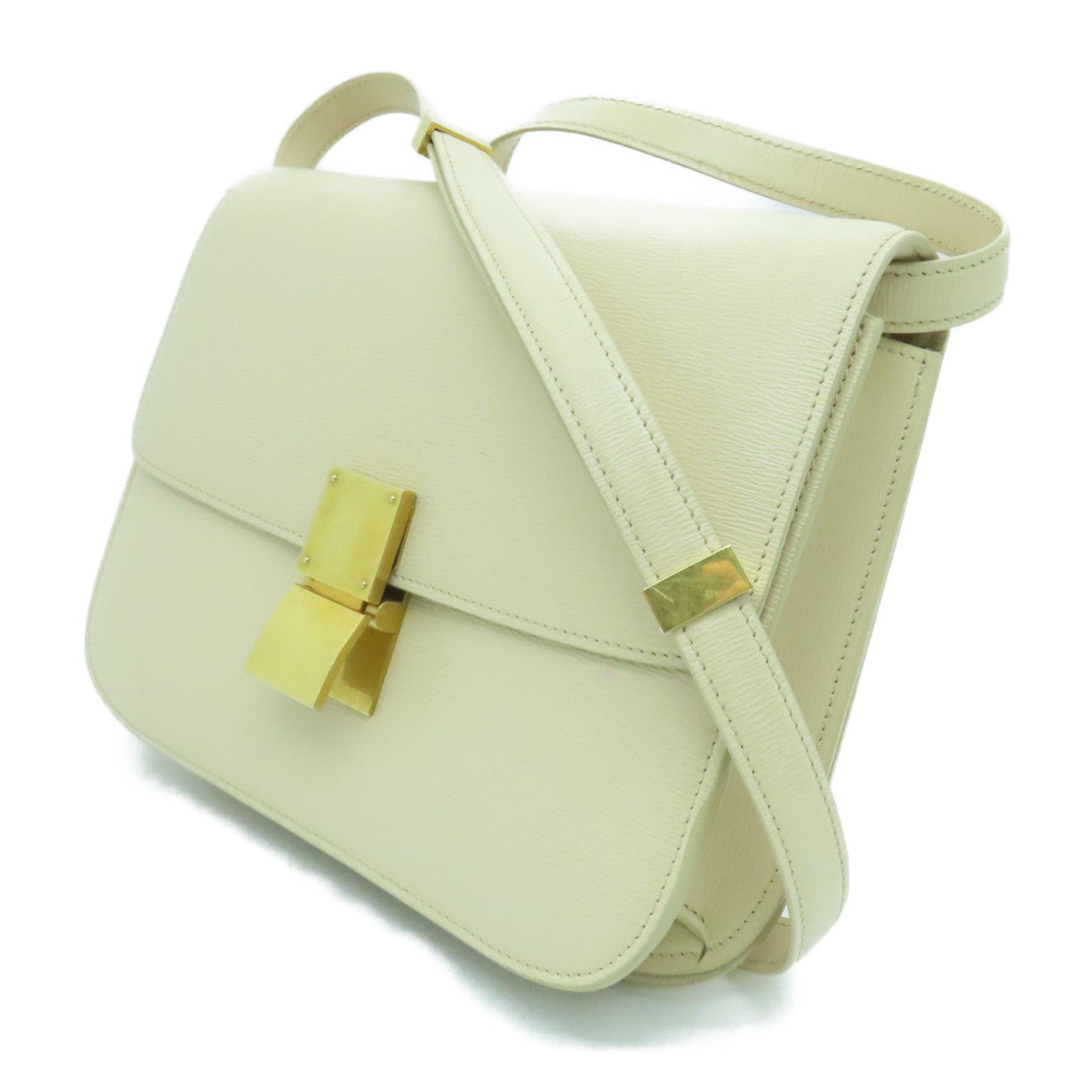CELINE 牛皮皮革Classic Bag金扣肩背袋米色