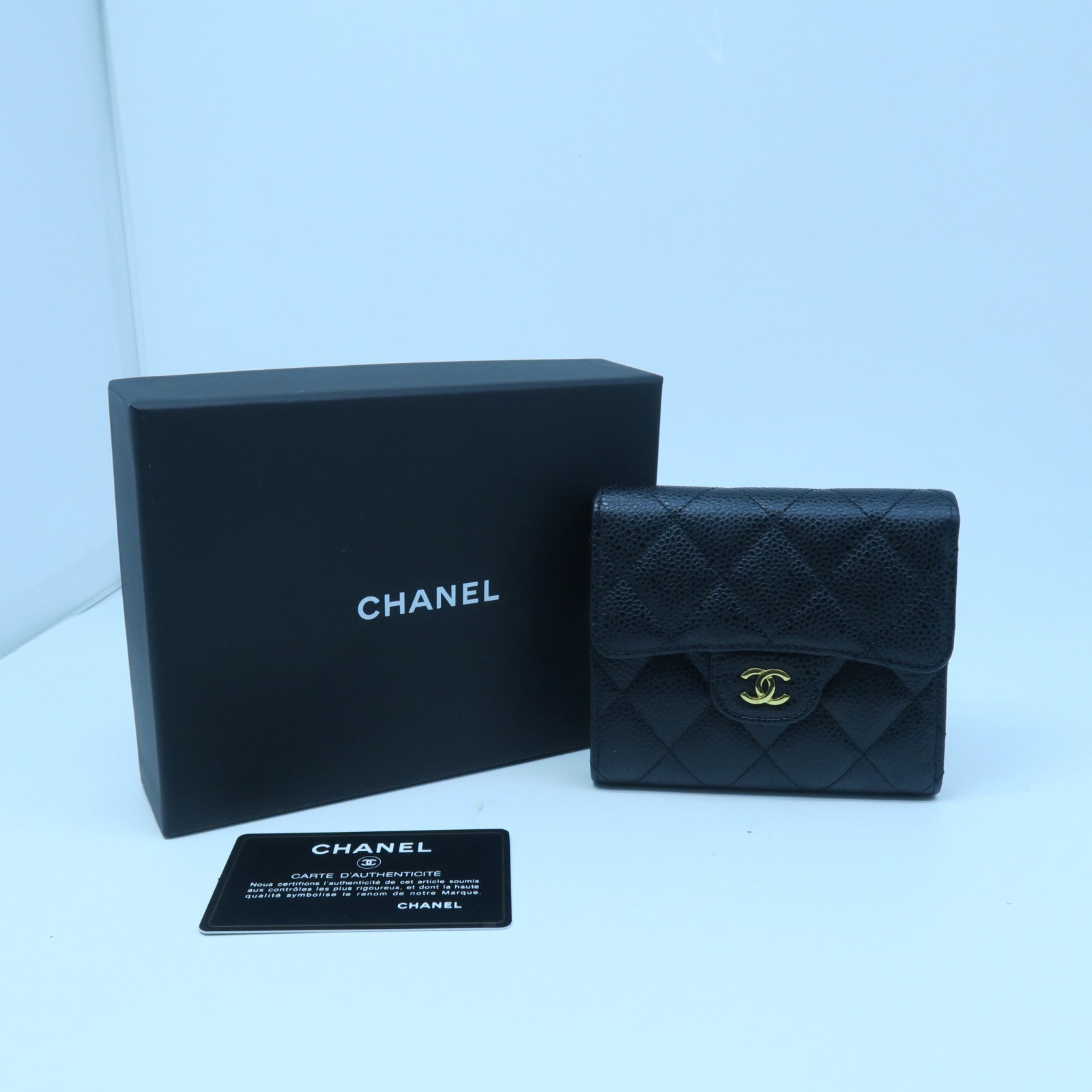 CHANEL 菱格牛皮皮革Wallet钱包黑色