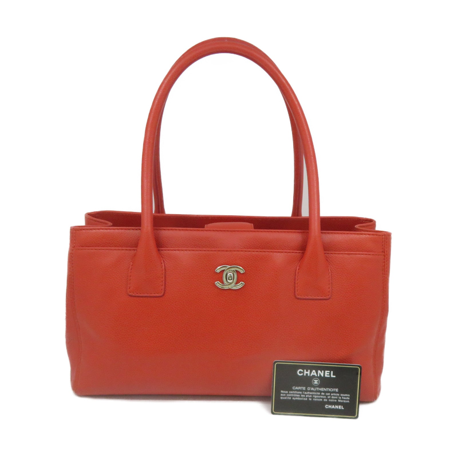 CHANEL [sharp discount] cowhide leather Shoulder Bag silver buckle shoulder bag orange red