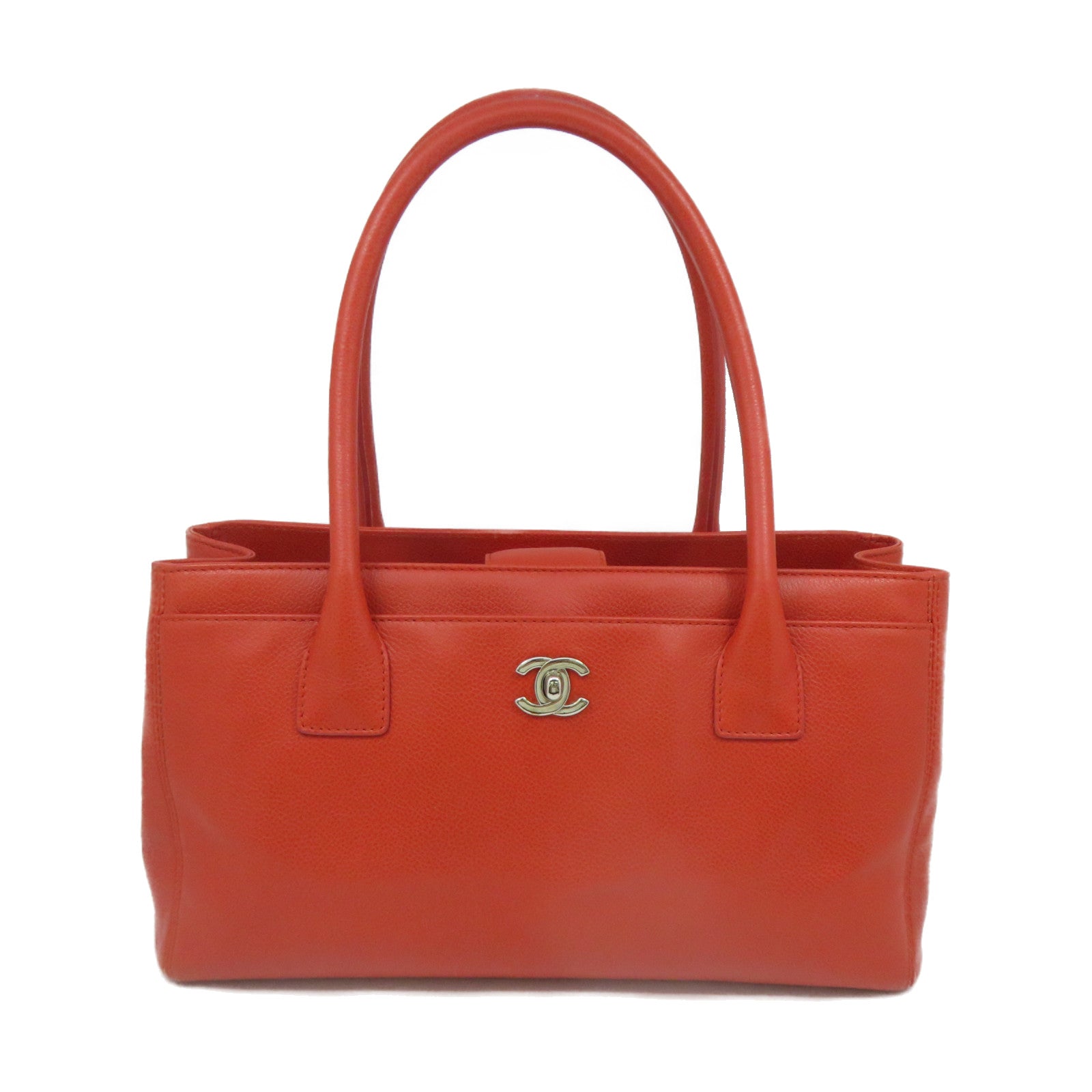 CHANEL [sharp discount] cowhide leather Shoulder Bag silver buckle shoulder bag orange red