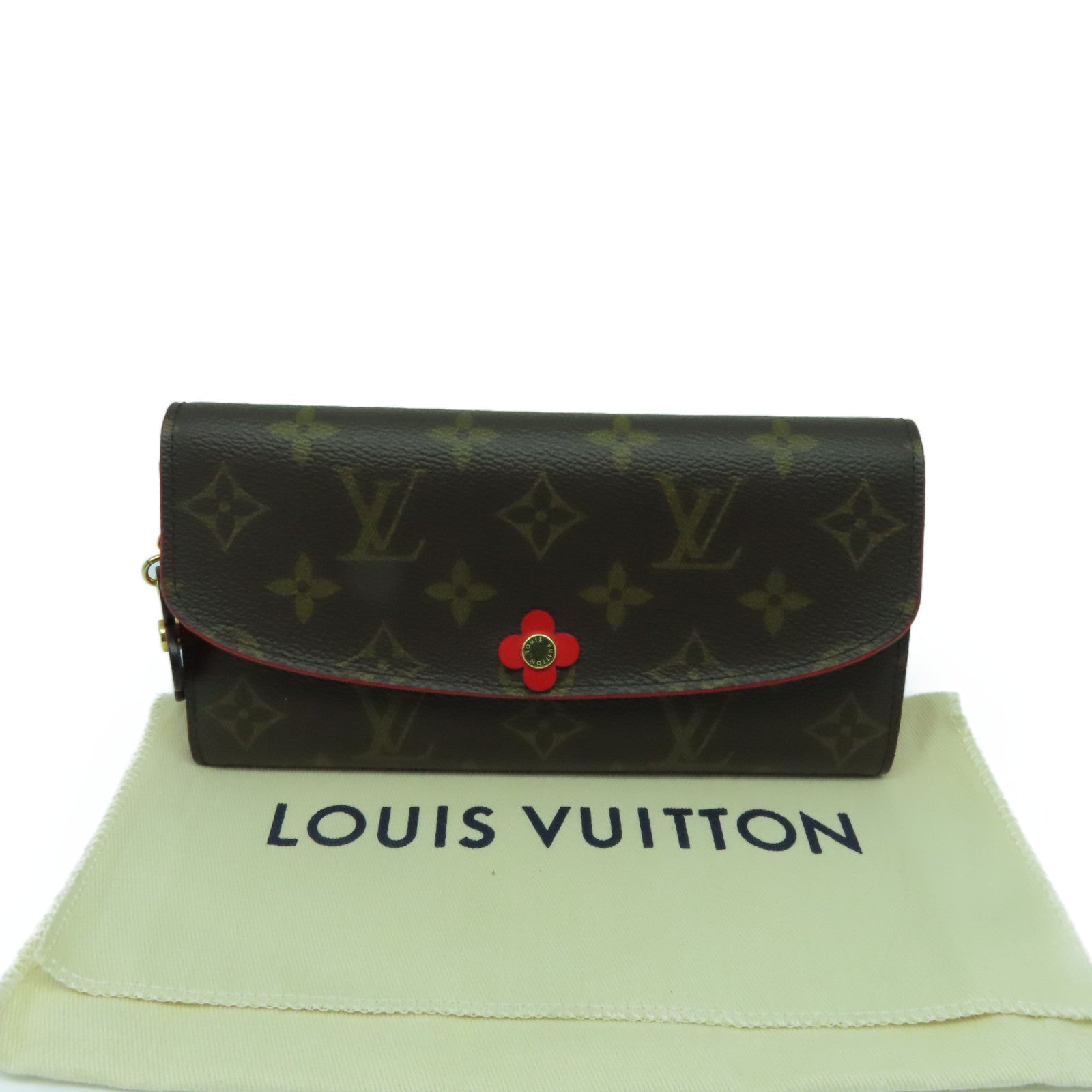 LOUIS VUITTON Monogaram Portefeuille Emilie金扣長錢包啡色/紅色